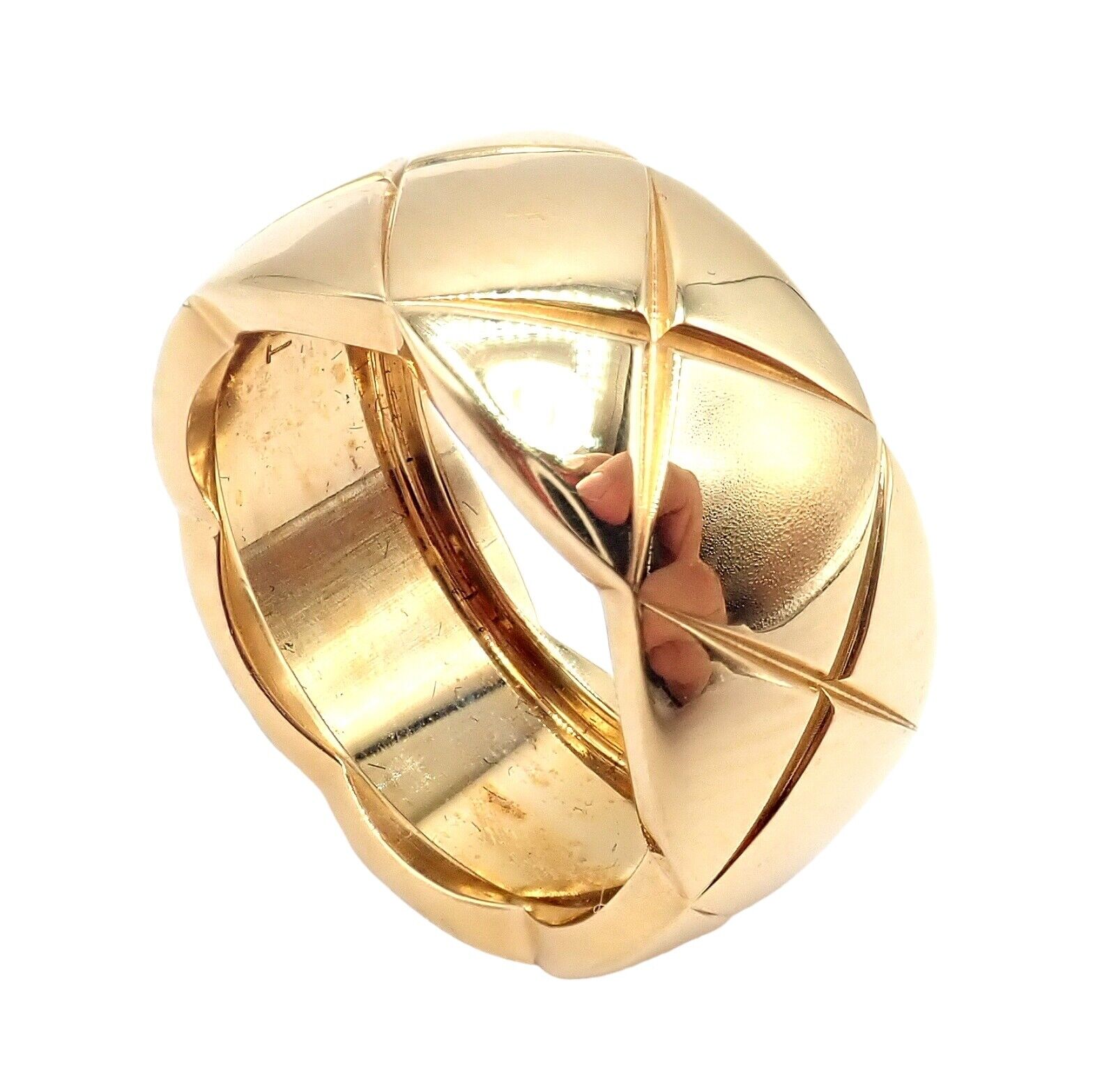 Authentic Chanel 18k Yellow Gold Large Wide Coco Crush Band Ring for Women - Luxury Fashion Jewelry Gift for Birthday, Anniversary & Special Occasions