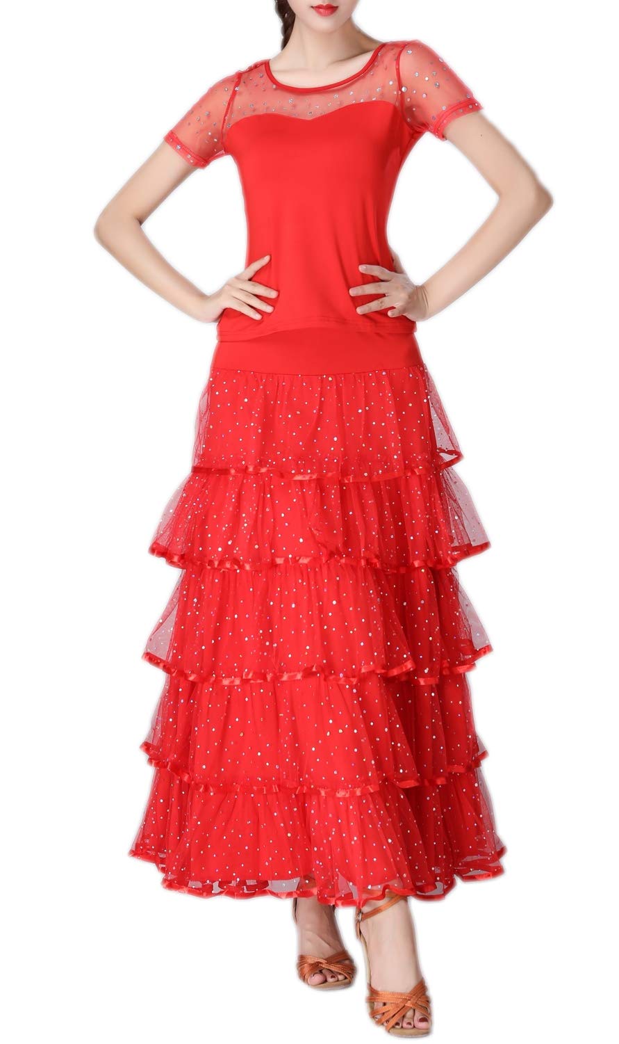 Elegant Ballroom Latin Dance Skirt for Women - Long Swing Tiered Party Skirt for Salsa, Tango, and Social Dancing | Perfect for Performances, Competitions, and Dance Classes