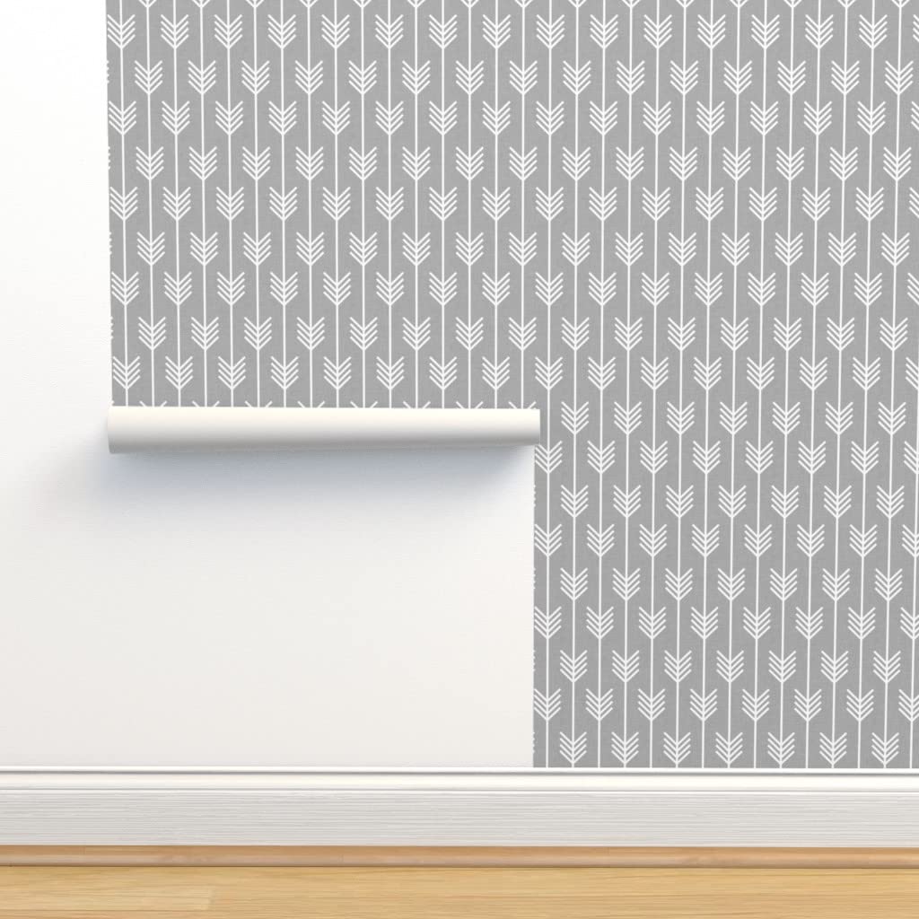 Peel & Stick Removable Wallpaper 9ft x 2ft - Modern Arrow Design in Light Gray & White | Gender Neutral Nursery Decor | Woodland Theme | Easy DIY Home Decoration for Bedroom, Living Room & Office