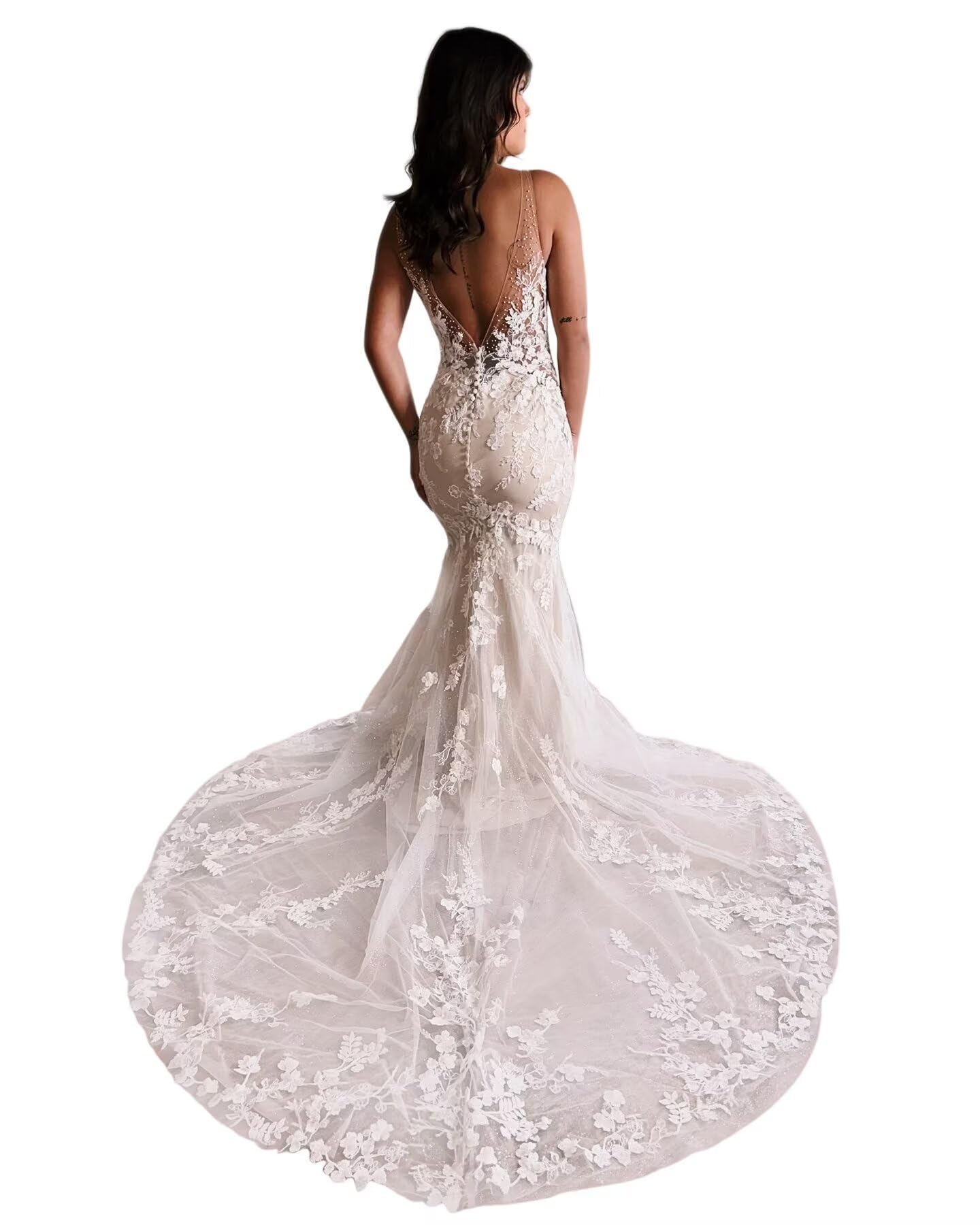 BITALY 2024 Bohemian Lace Appliques Mermaid Wedding Dress for Bride – Elegant Long Boho Bridal Gown for Beach, Garden & Destination Weddings – BI030