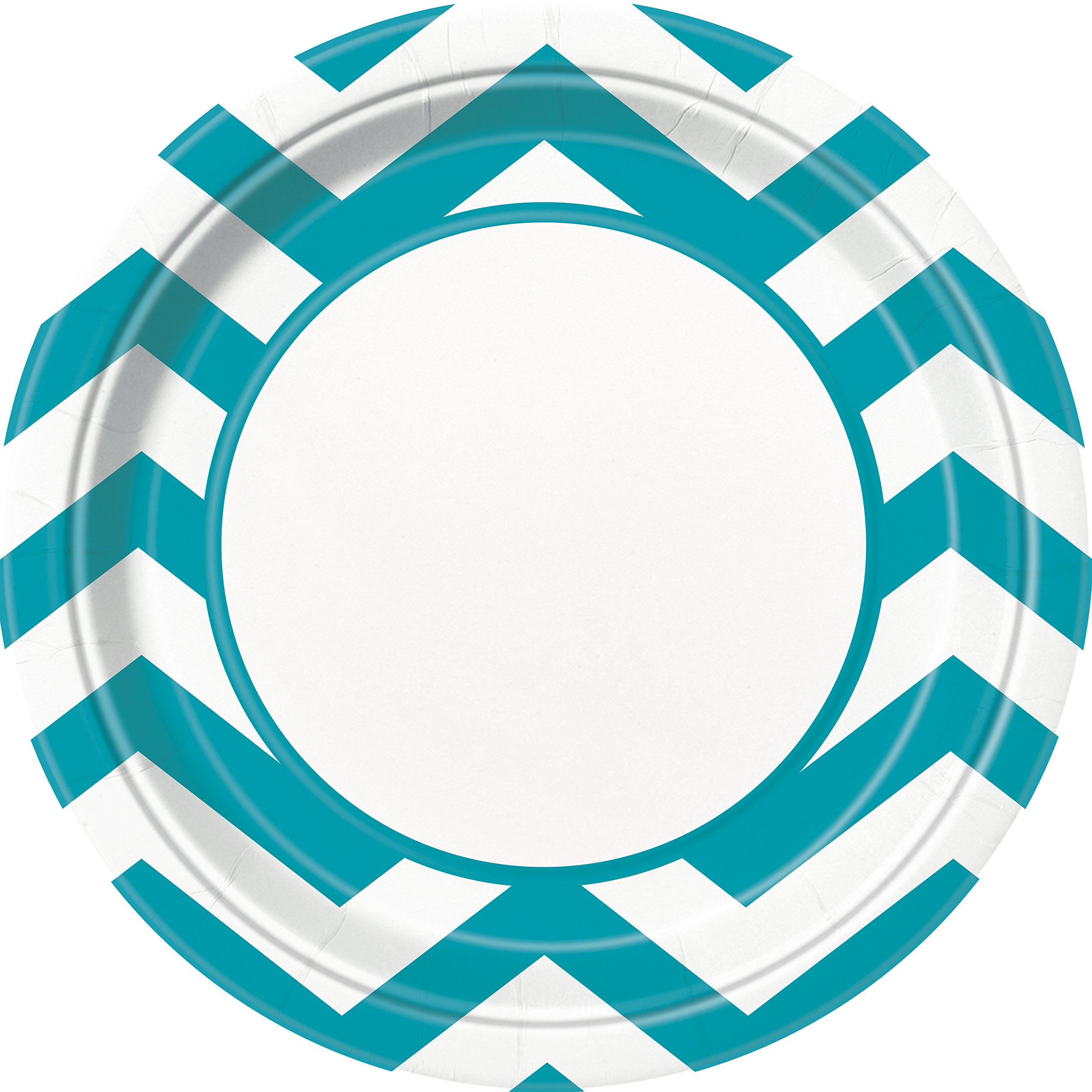 9-Inch Unique Chevron Round Disposable Dinner Paper Plates - Caribbean Teal Color for Parties, Weddings & Holiday Gatherings
