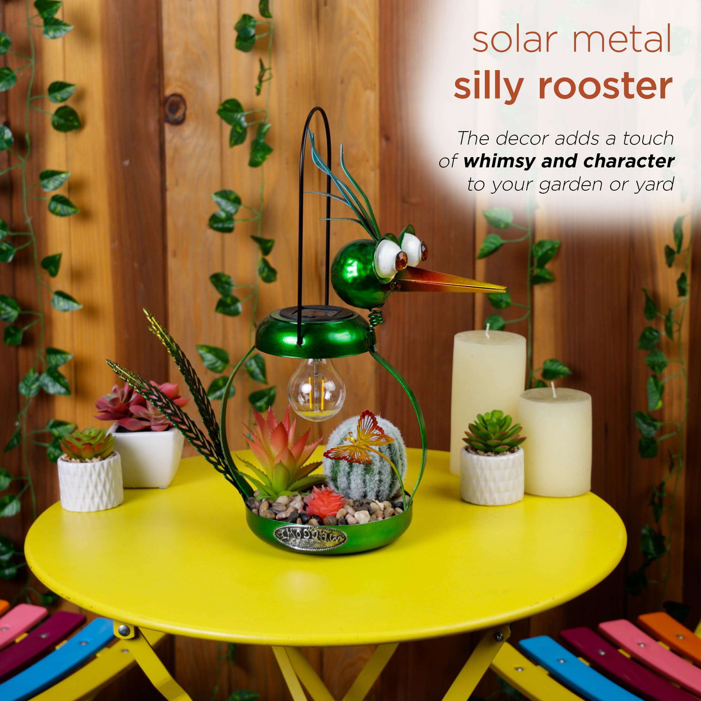 Alpine Corporation Solar-Powered Metal Heron Garden Statue with LED Light - 16 Inch Green Outdoor Decor for Patio, Yard & Garden | Solar Patio Decor, Weather-Resistant Landscape Art