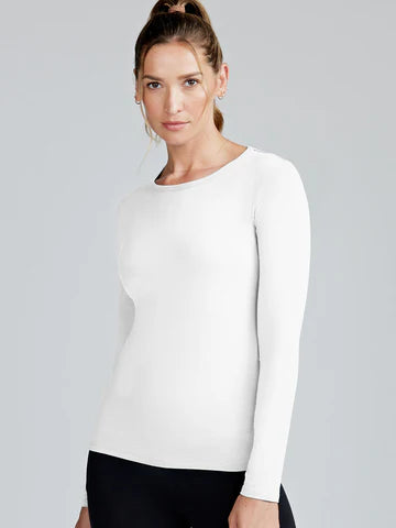Tasc Womens NOLA II Long Sleeve T-Shirt - Soft Cotton Crewneck Top for Women - White - Perfect for Casual Wear, Workouts & Layering