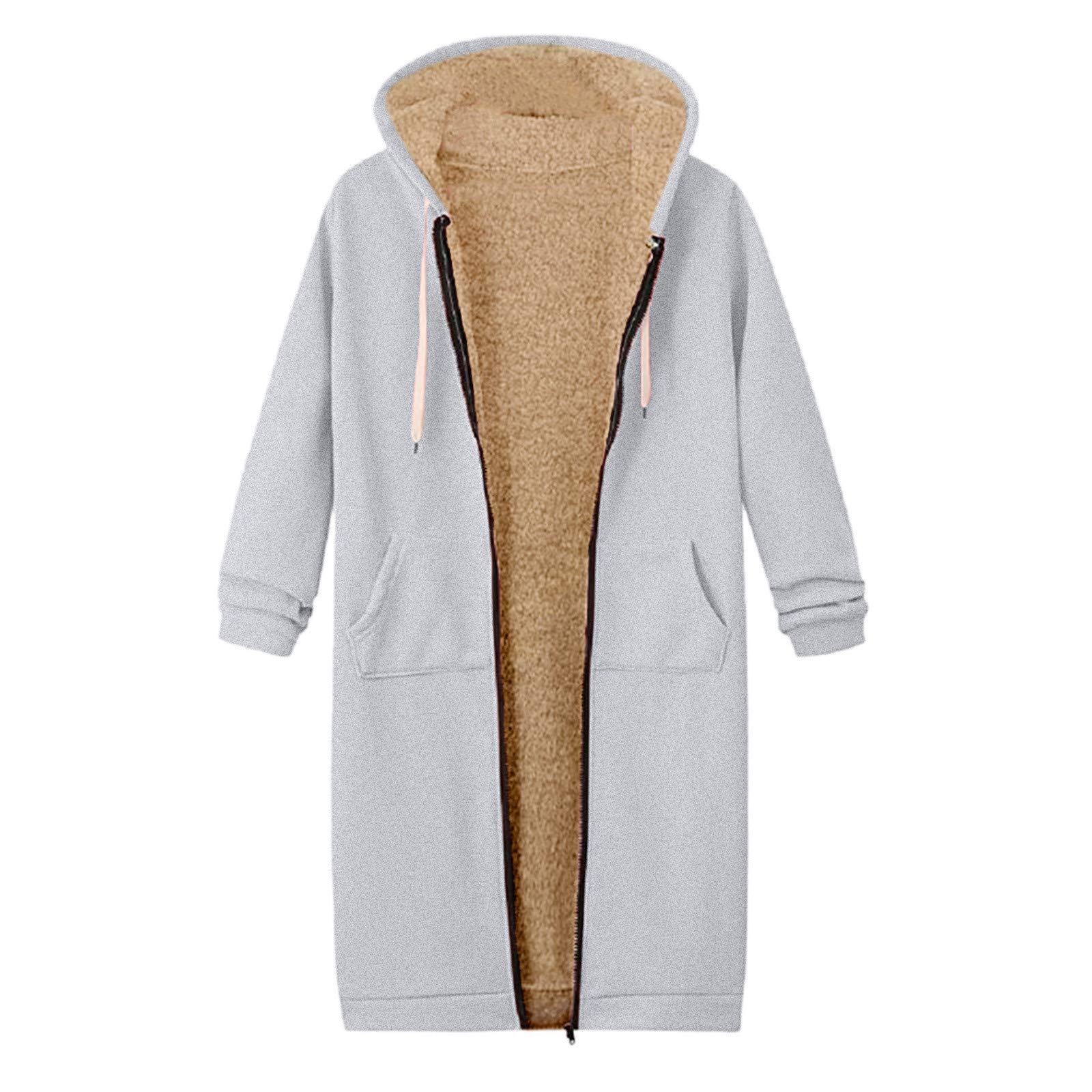 Women's Fleece Hooded Jacket with Zipper - Long Coat Sweatshirt for Casual Wear | Perfect for Fall & Winter Outfits, Street Style Fashion