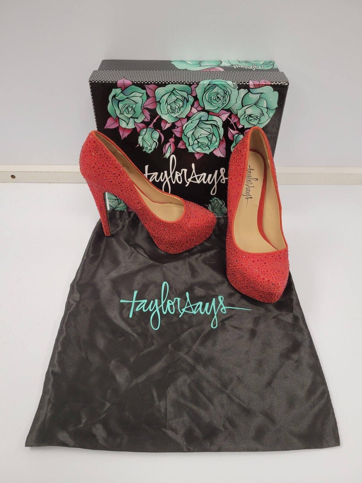 Taylor Red Bedazzled High Heels Size 7.5 US - Perfect for Evening Parties, Prom, and Special Occasions