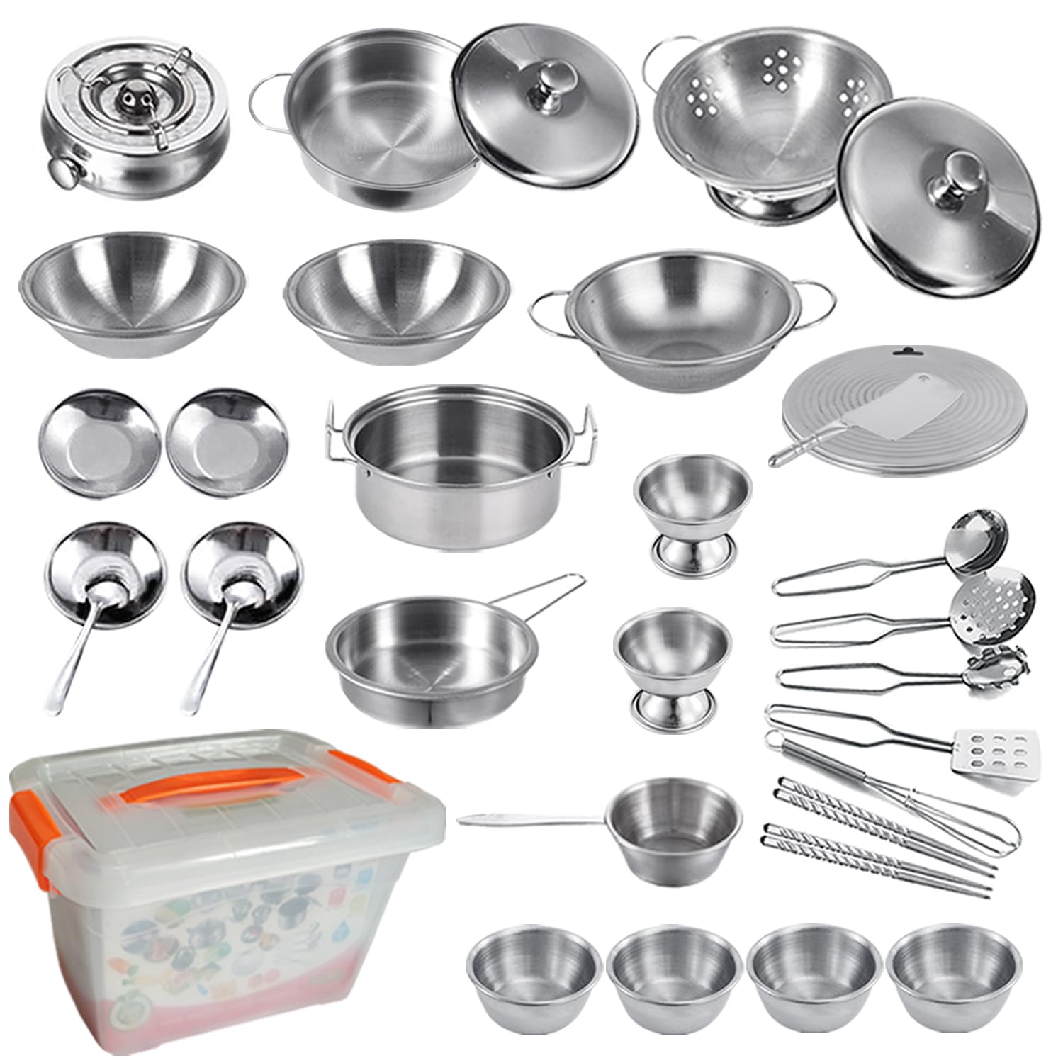 Mini Stainless Steel Pretend Play Kitchen Set - Kids Cooking Toy Utensils with Pots & Pans for Role Play | Interactive Learning Educational Toys for Toddlers | Perfect for Birthday Gifts & Preschool Playtime