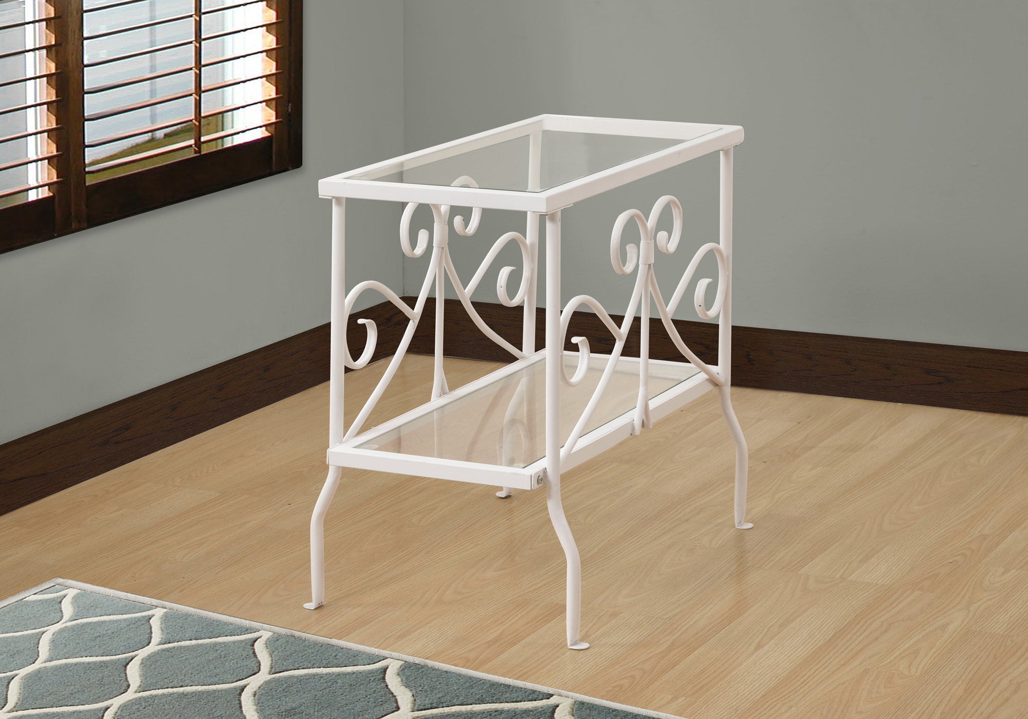 Modern White Metal Accent Table with Tempered Glass Top - Elegant Side Table for Living Room, Bedroom or Office Décor