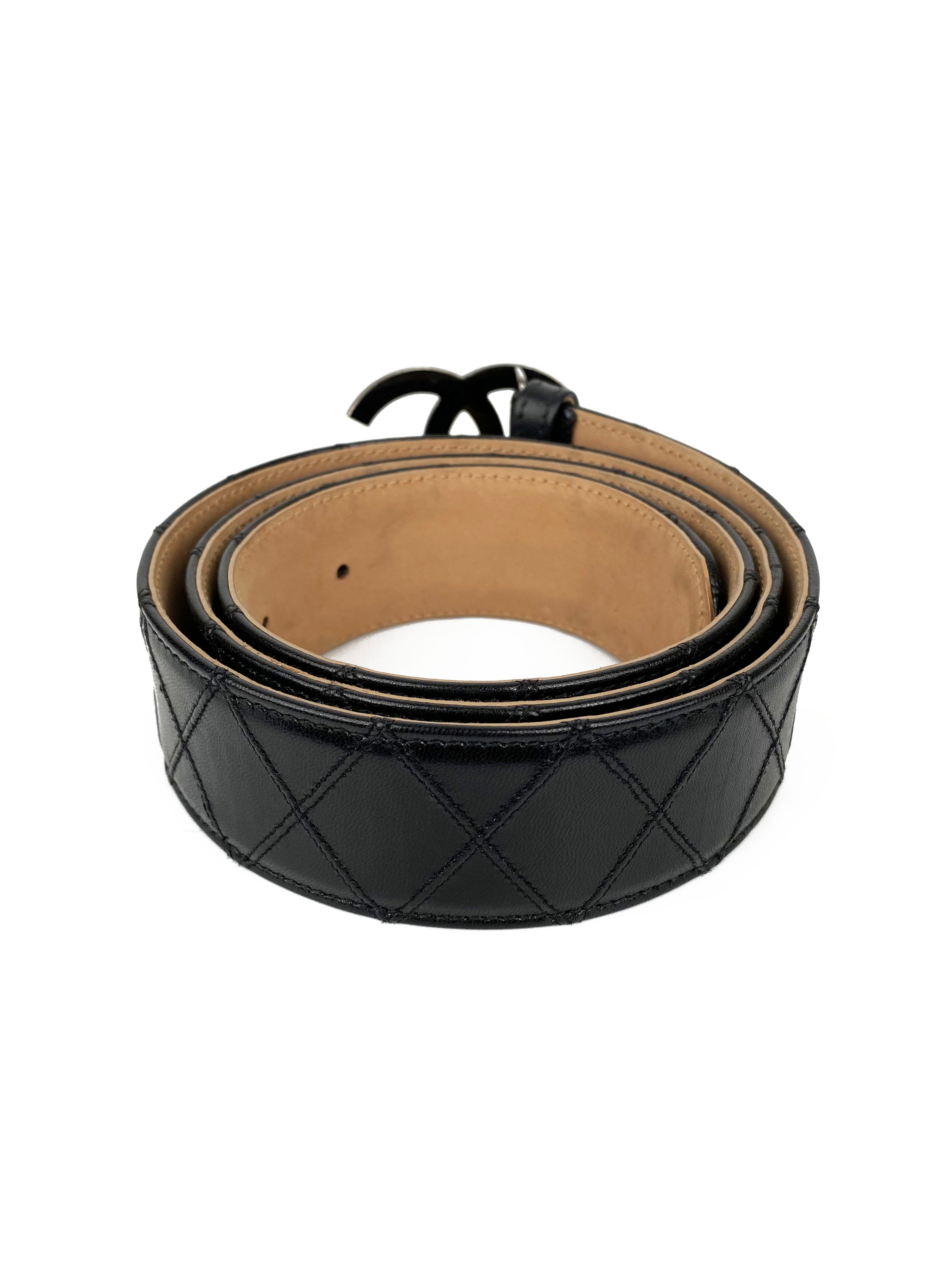 Chanel Black Leather Belt with Iconic CC Logo - Stylish and Elegant Accessory for Women | Perfect for Casual, Office, and Evening Outfits
