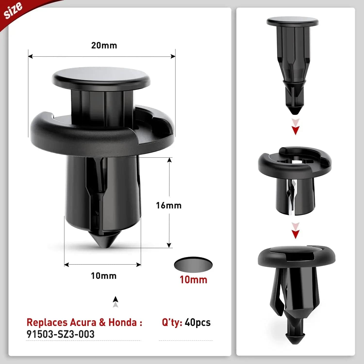 40 Pcs 20mm Hole 10mm Nylon Front Bumper Push Retainer Clips 91503 SZ3 003 Compatible with Honda Acura - Car Body Repair & Bumper Fastener Replacement