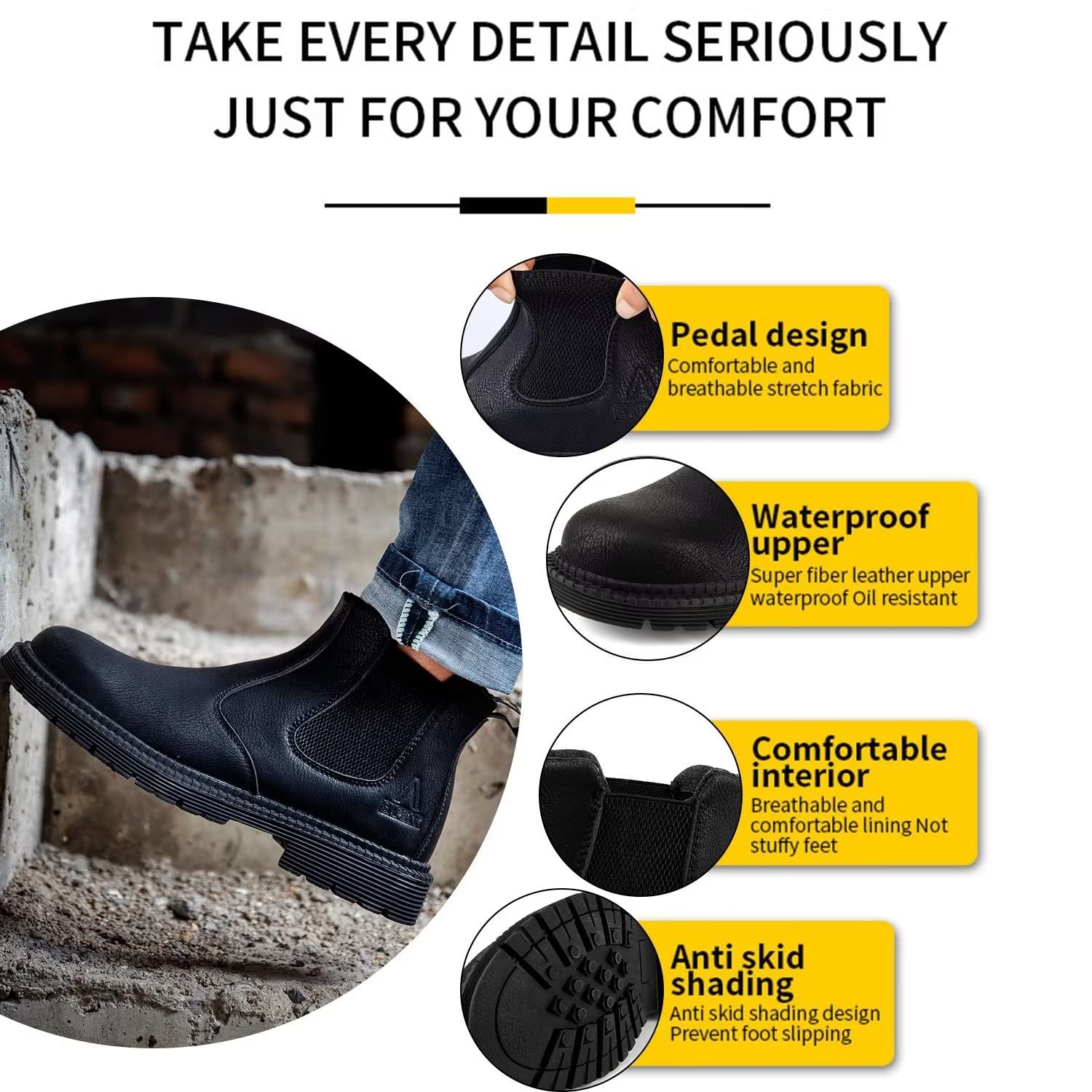 Tanleewa Men's Steel Toe Work Boots - Waterproof Leather Safety Shoes with Insulation & Non-Slip Sole for Construction, Hiking & Outdoor Work | Durable Protective Footwear for Job Sites & Rough Terrains