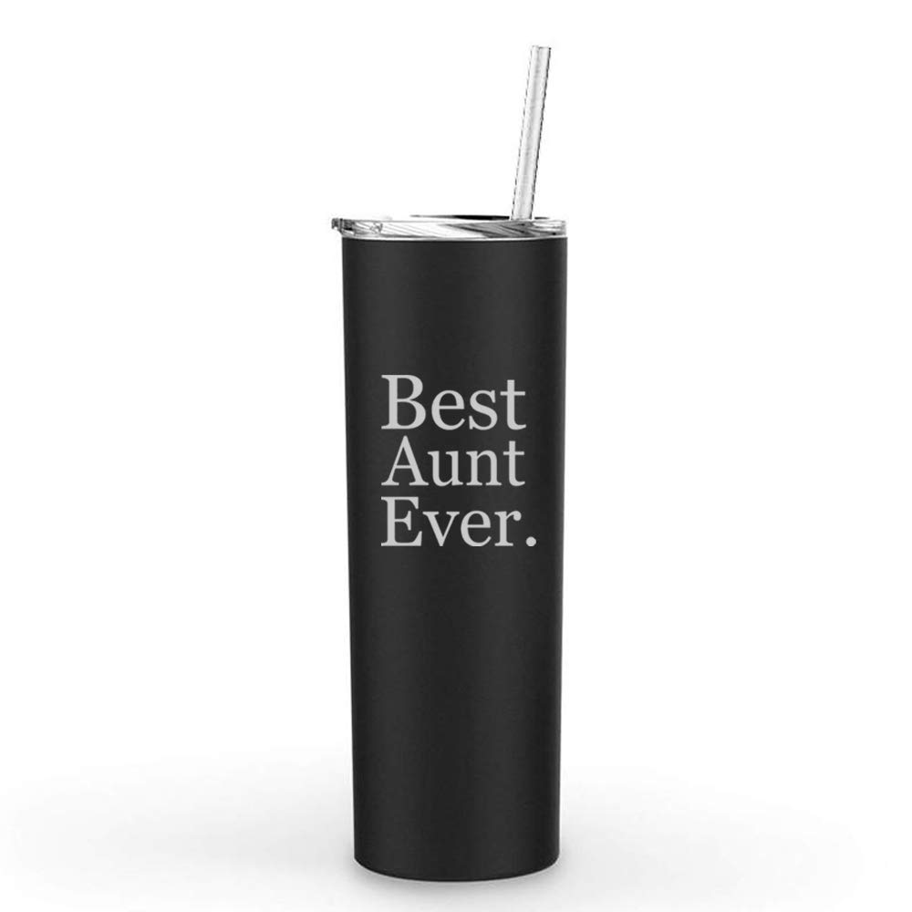 20 oz Skinny Tall Stainless Steel Vacuum Insulated Tumbler with Straw - Leakproof Travel Mug for Coffee & Tea - Perfect Gift for Best Aunt (Black) - Ideal for Office, Commuting & Outdoor Activities