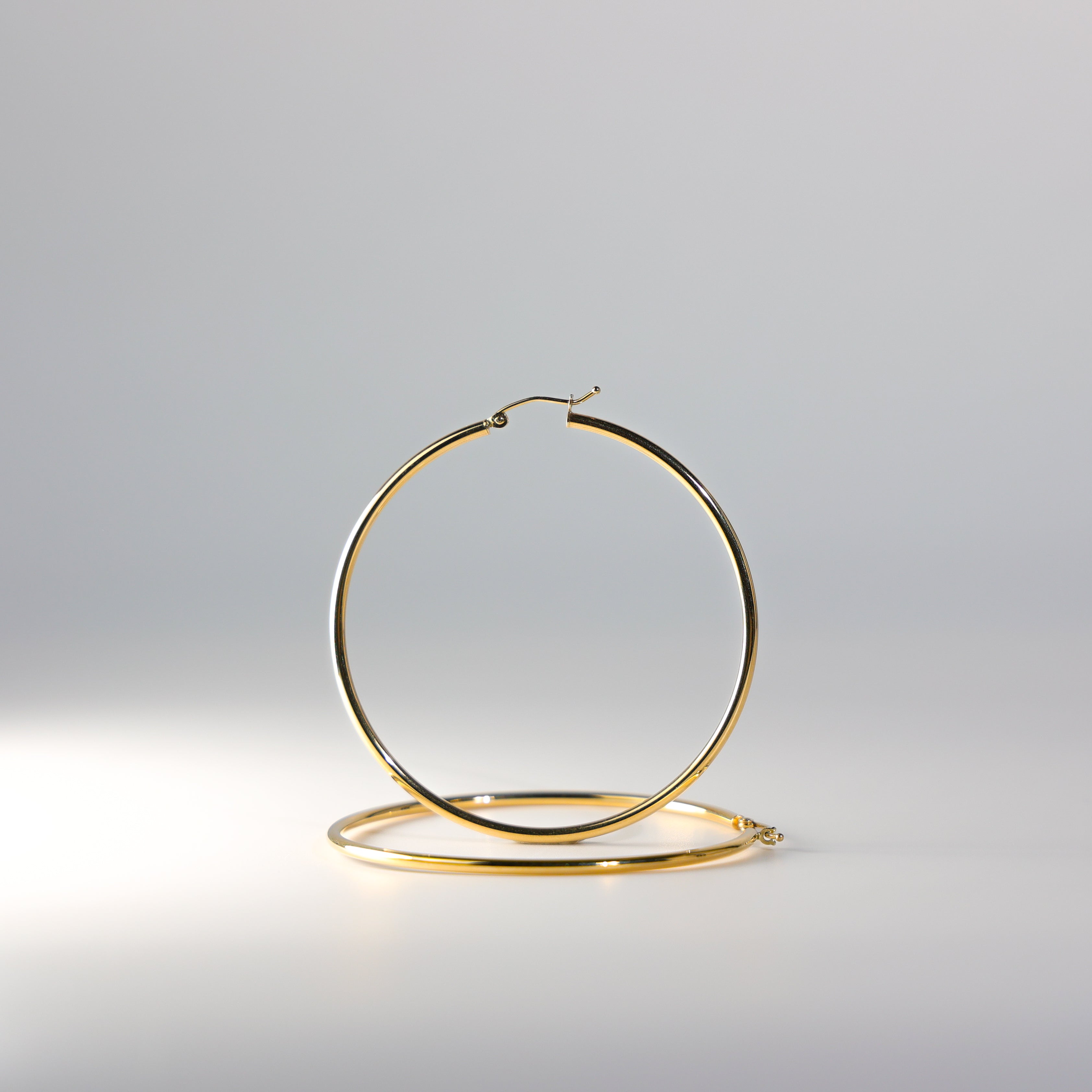 14K Gold 2mm Classic Plain Hoop Earrings for Women - 55mm Diameter (Model 135) - Perfect for Everyday Wear, Parties & Special Occasions