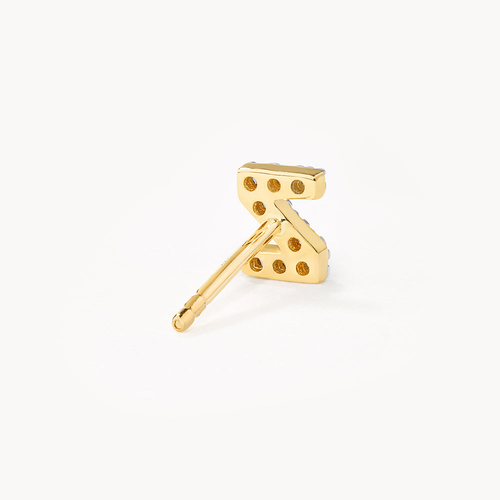 10k Gold Diamond Letter Z Single Stud Earring - Minimalist Initial Jewelry for Women, Perfect for Everyday Wear & Gifts