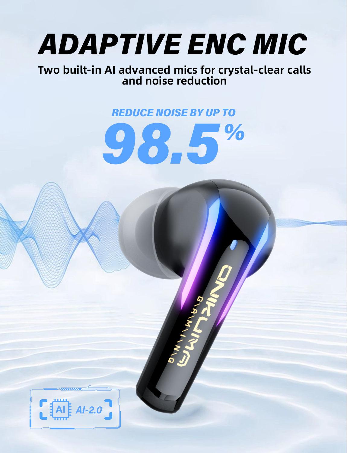 ONIKUMA T27 2.4G Wireless Gaming Earbuds with ENC Mic - Low Latency Bluetooth Earbuds for PC, PS5, Switch, Mobile Gaming - Perfect for Competitive Gaming & Work Calls