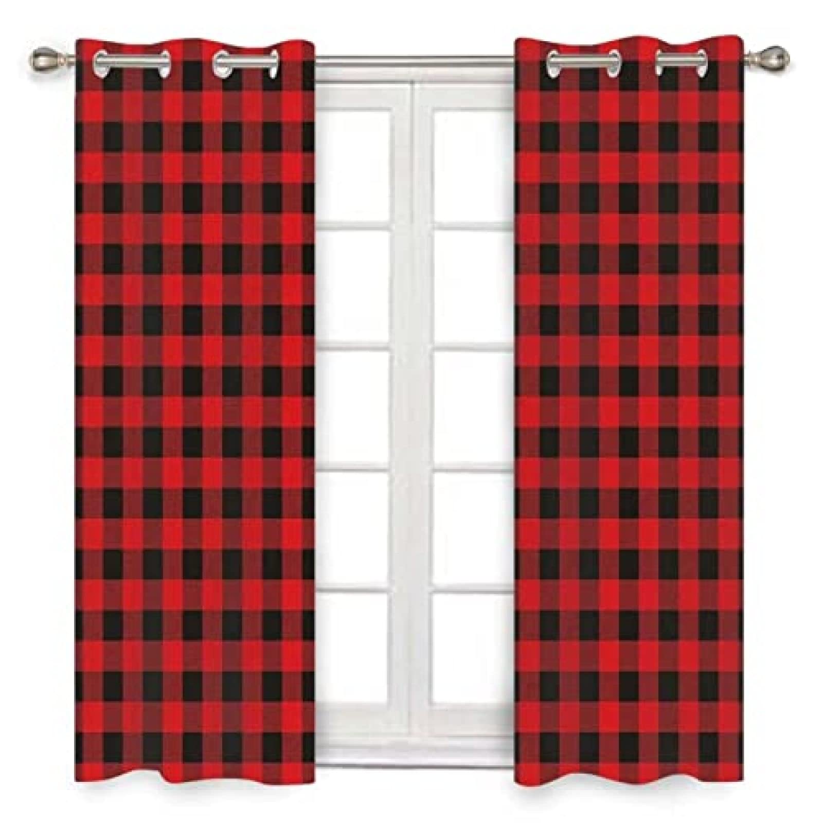 Red Plaid Blackout Window Curtains - Thermal Insulated Grommet Drapes for Kids Bedroom & Living Room, Buffalo Check Style Home Decor, 52x84 Inches (2 Panels) - Perfect for Light Blocking, Energy Saving & Stylish Room Darkening
