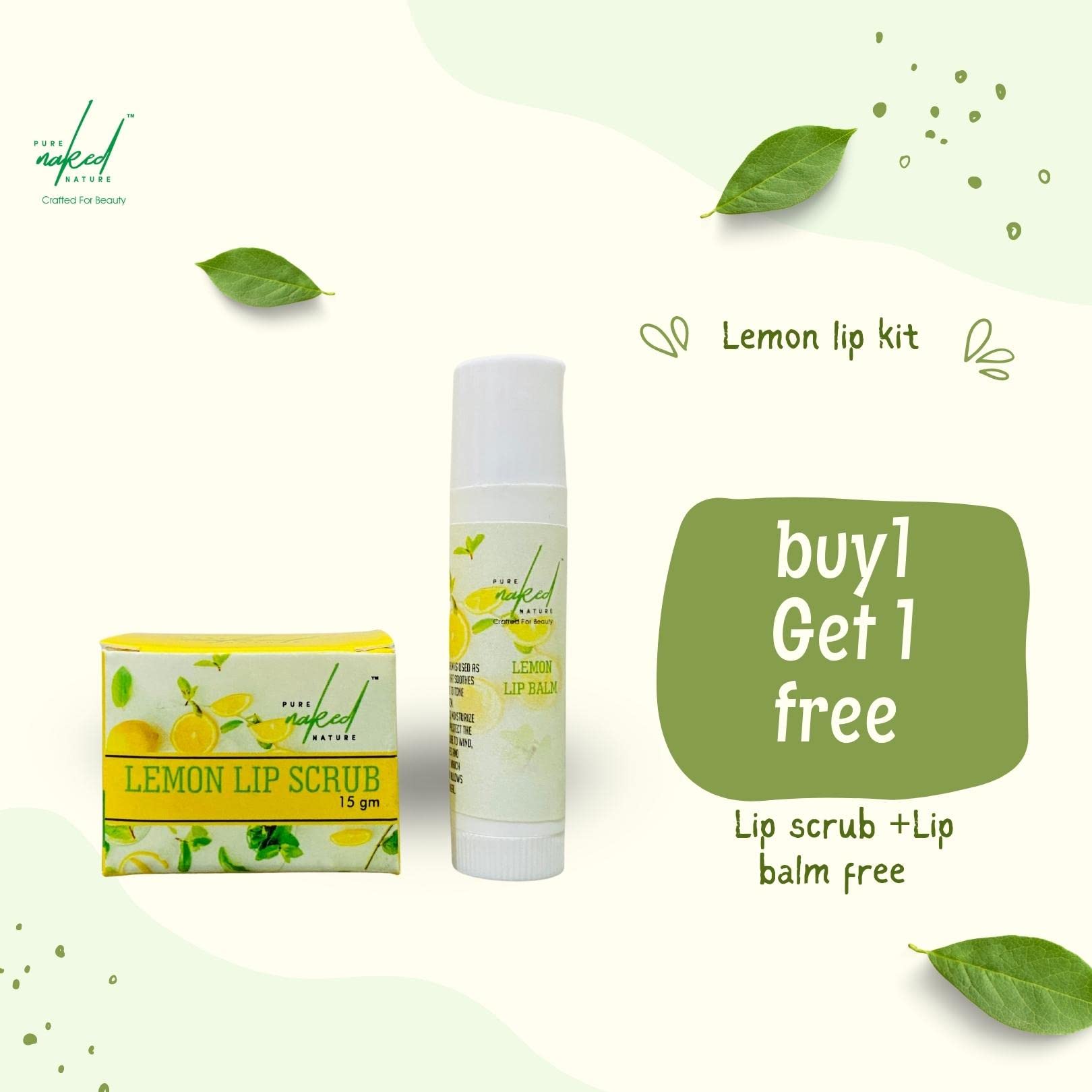 PURE NAKED NATURE Lemon Extract Lip Scrub & Balm Set - Dark Lip Lightening Treatment for Soft Pink Lips | Paraben-Free | Perfect for Daily Lip Care & Nighttime Treatment