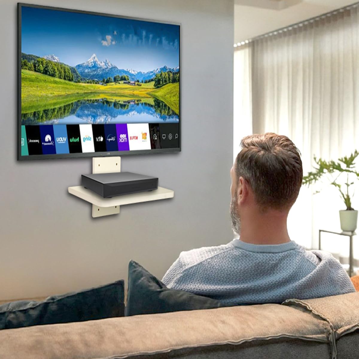 BiJun Floating Wall Mount TV Shelf - Universal Media Stand for Projector, Speaker, Router, DVD Player, PS4, Cable Box & Game Consoles - Space-Saving Home Entertainment Storage Solution (Perfect for Living Room, Bedroom & Home Theater Setup)