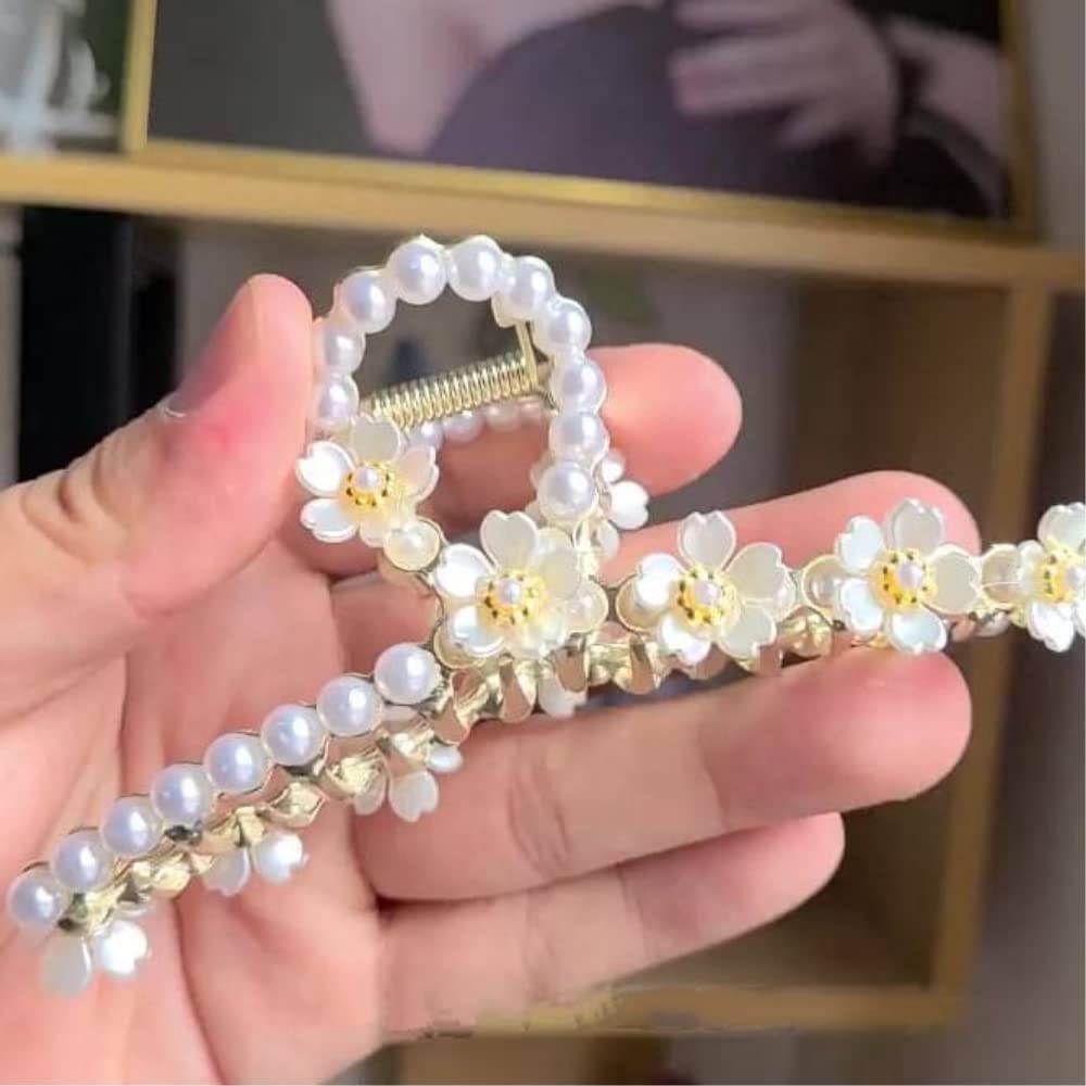 Pearl Flower Hair Clips for Women & Girls - Non-Slip Gold Metal Hair Claw Clips (1PC) - Elegant Hair Accessories for Parties, Weddings & Everyday Styling