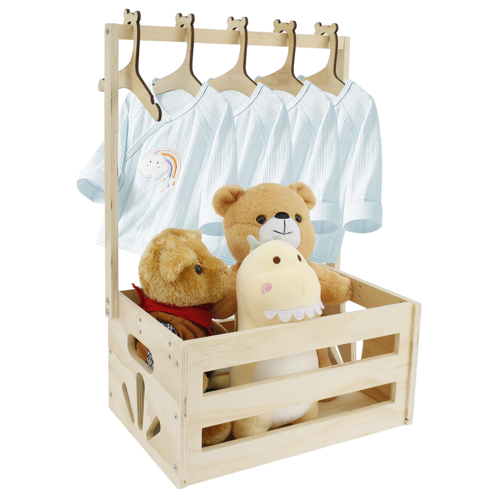 Wooden Baby Shower Gift Basket with Handle - Newborn Storage Crate for Boys & Girls - Perfect for Baby Shower Gifts, Welcome Box & Pregnancy Presents | Nursery Organization, Baby Essentials Storage, New Parent Gift Idea