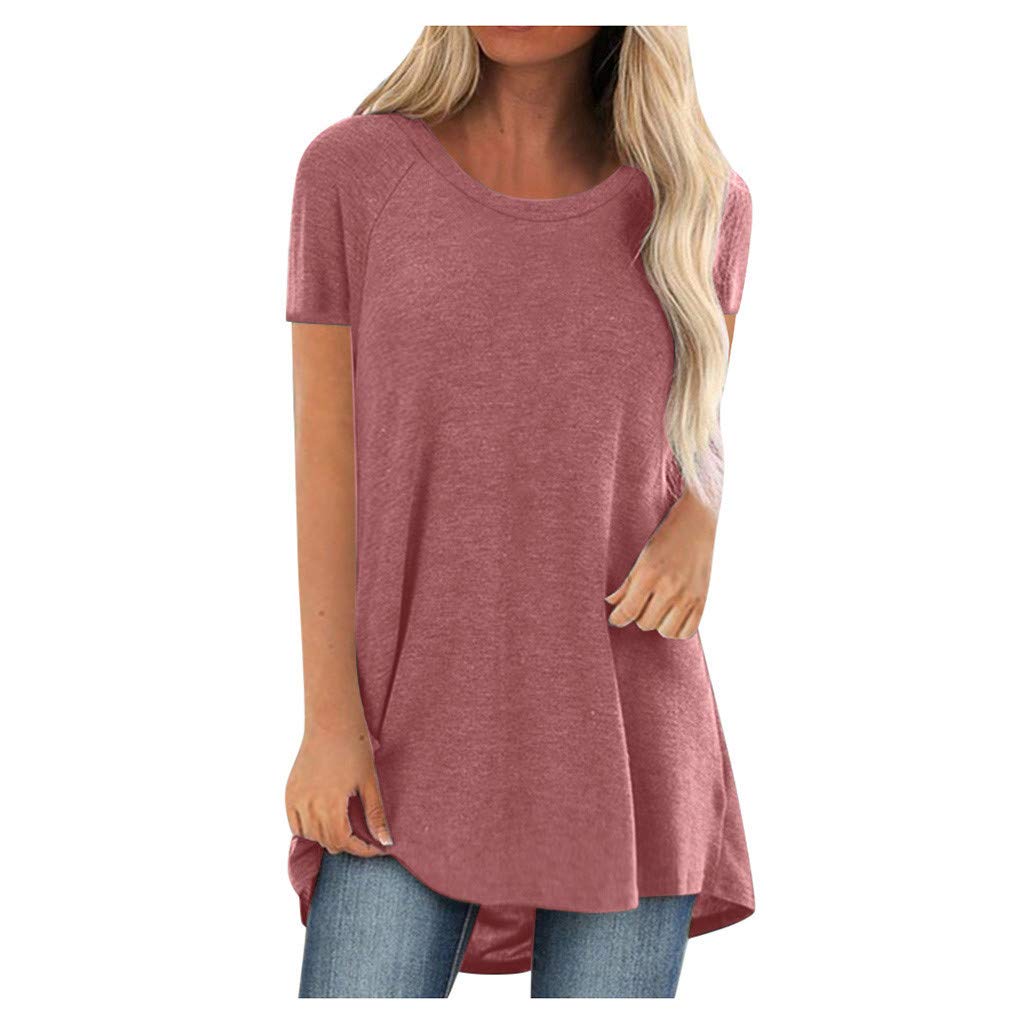 Plus Size Women's Tunic Tops - Crew Neck Short Sleeve Blouse for Dressy Casual Wear | Perfect with Leggings for Work, Travel & Everyday Outfits