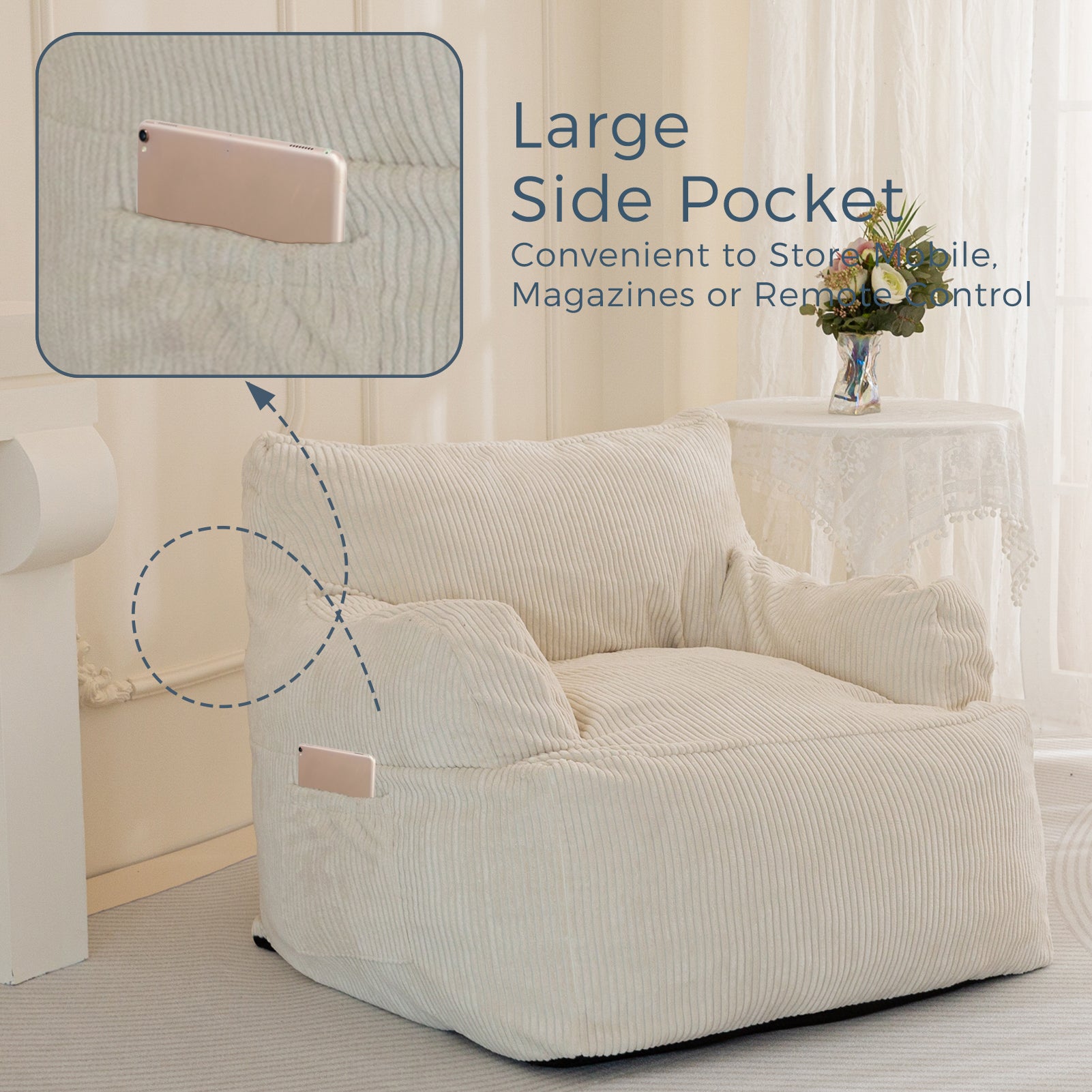 MAXYOYO Oversized Bean Bag Chair - Extra Large Stuffed Bean Bag Sofa for Living Room, Bedroom & Game Room - Soft & Comfortable Beige Lounger for Relaxing, Reading & Gaming