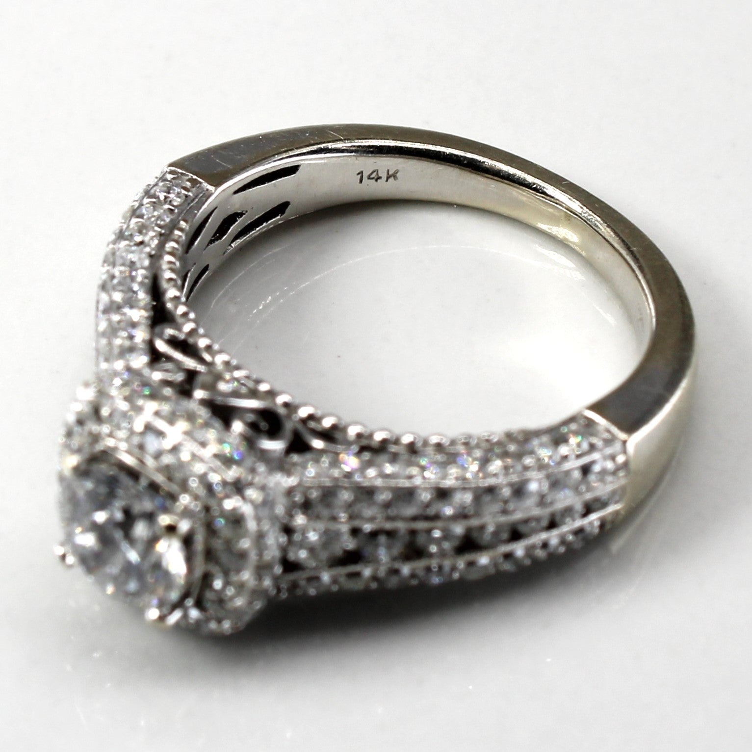1.46ctw Halo Diamond Engagement Ring - I2 F Clarity, Size 4.5 | Wedding Proposal, Anniversary Gift for Her