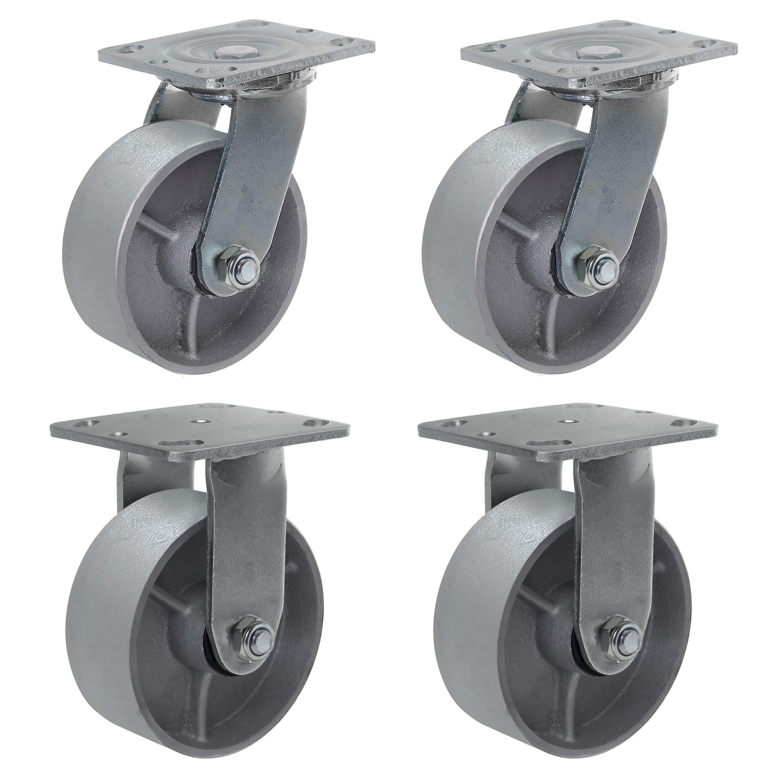 Heavy Duty 5 Inch Steel Cast Iron Caster Wheels - Set of 4 (2 Swivel & 2 Rigid) 4000 LB Capacity for Tool Boxes, Workbenches, Industrial Equipment & Workshop Applications