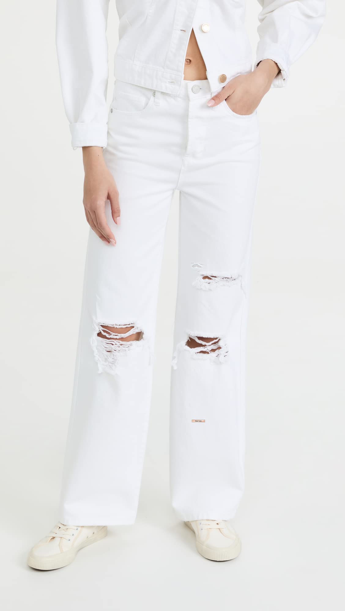 BLANKNYC Women's Ripped Knee Distressed High Rise White Jeans - Stylish Designer Denim Pants for Casual Outfits, Streetwear & Everyday Wear