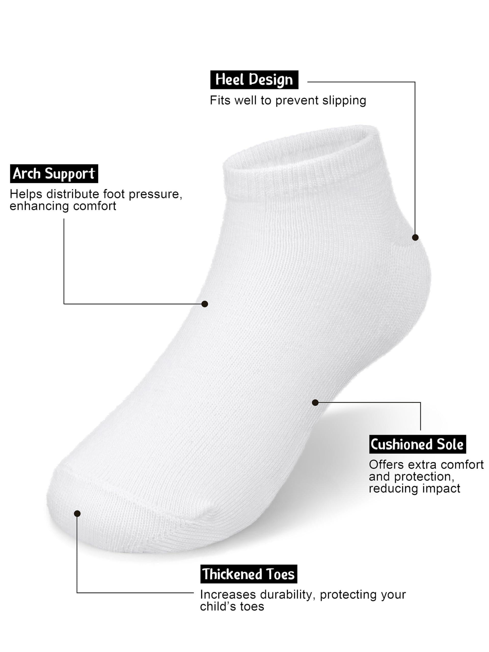 URATOT 24 Pairs Kids' Low Cut Socks - Breathable Boys & Girls Athletic Ankle Socks with Half Cushion for School, Sports & Daily Wear