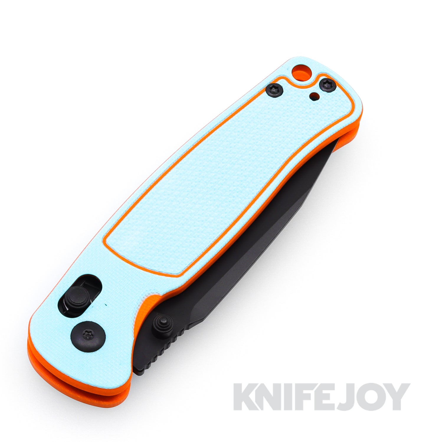 CJRB 1943BBO Shale Crossbar Lock Folding Knife - Black PVD Drop Point Blade, Blue/Orange G10 Handle - EDC Pocket Knife for Camping, Hiking & Outdoor Adventures