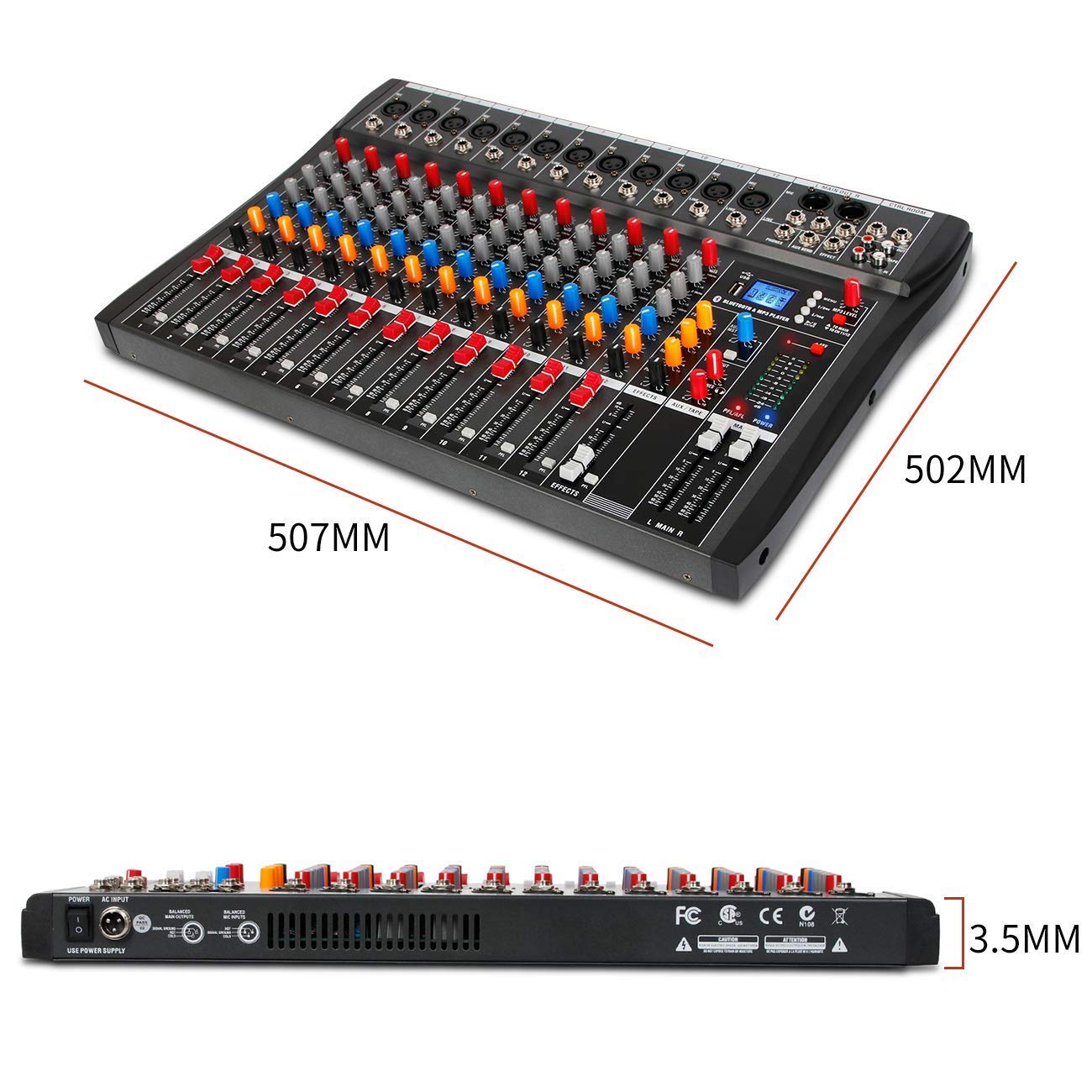 Depensheng DX12 12-Channel DJ Audio Mixer with USB Interface, XLR Mic Input, 48V Phantom Power & RCA I/O - Professional Studio Sound Controller for Computer Recording, Live Performances & Home Music Production