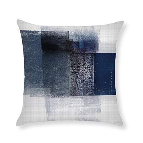 Set of 4 Navy Blue & Grey Gradient Modern Throw Pillow Covers - 18x18 Inch (45x45cm) Cotton Linen Blend, One-Side Printed Contemporary Home Decor for Living Room, Bedroom & Sofa