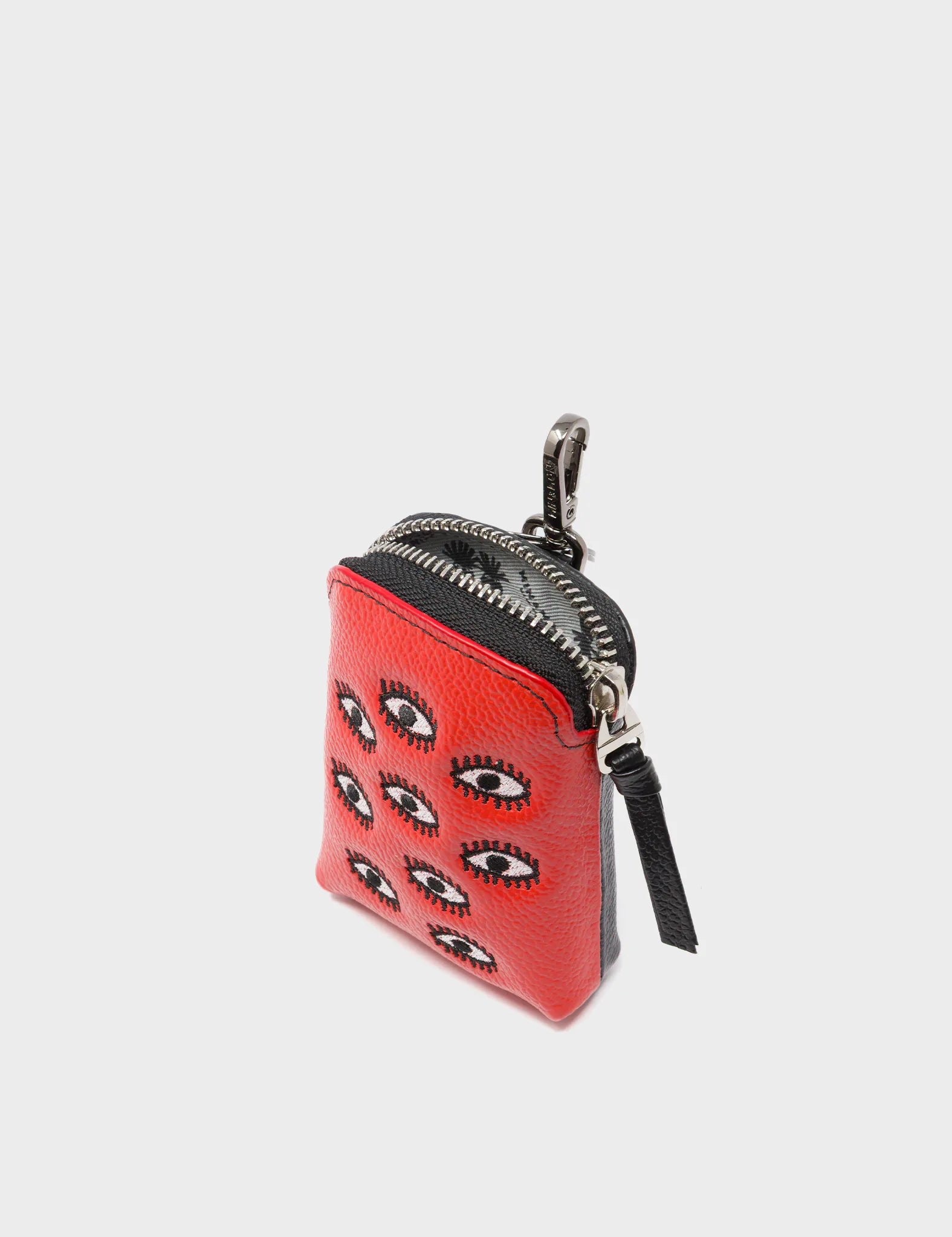 Florence Pouch Charm - Poppy Red Leather Keychain with All Over Eyes Embroidery | Stylish Accessory for Handbags, Wallets & Keys | Perfect Gift for Women & Fashion Lovers