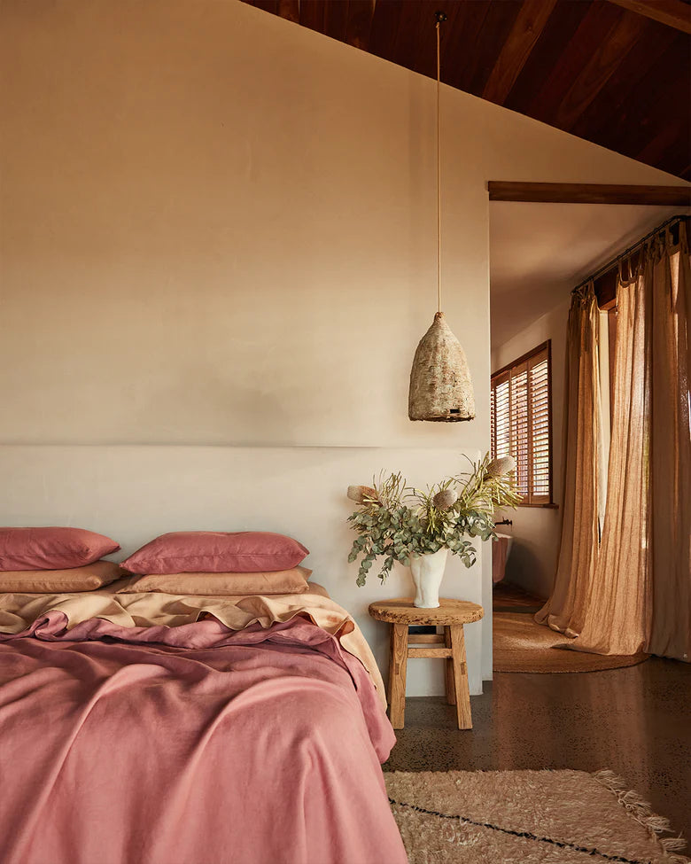 100% French Flax Linen Fitted Sheet - Premium Terracotta Organic Cotton Bedding Set for King/Queen Size - Breathable & Hypoallergenic for All-Season Comfort - Perfect for Master Bedroom, Guest Room & Vacation Homes