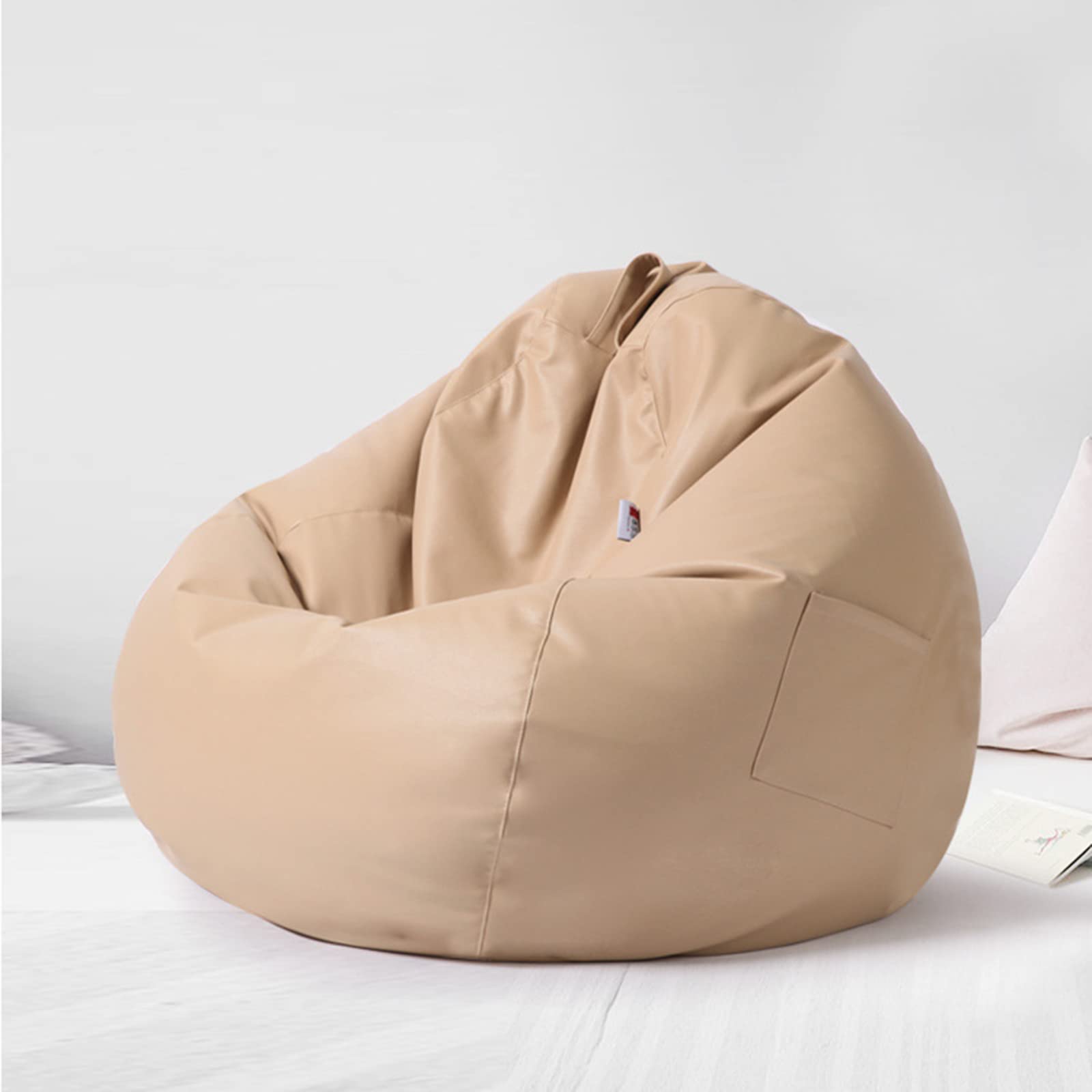 XJJY Classic Faux Leather Bean Bag Chair Cover - Waterproof Gaming & Garden Chair Slipcover (100x120cm, Beige) - Perfect for Indoor/Outdoor Use, Game Rooms, Patio Furniture & Kids' Play Area
