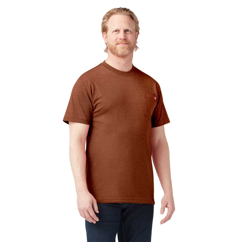 Dickies Heavy Weight Heathered Crew Pocket T-Shirt for Men - Rustic Red Cotton Work Shirt | Durable & Comfortable for Construction, Landscaping & Outdoor Work