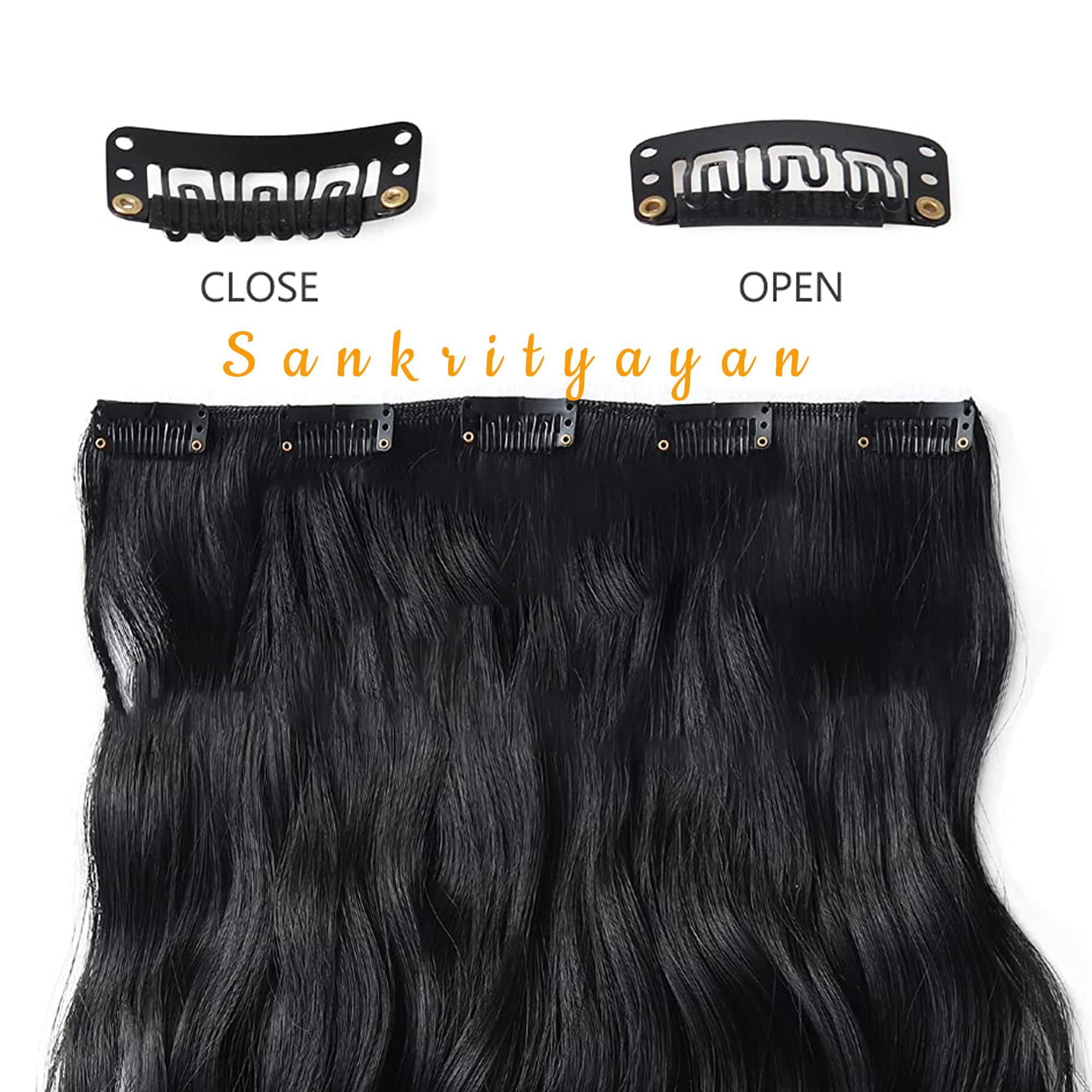 Sankrityayan 18-22 Inch Long Curly Black Thick 5 BB Clip-in Hair Extensions with Double Weft for Women - 1B Curly | Perfect for Parties, Weddings & Daily Styling