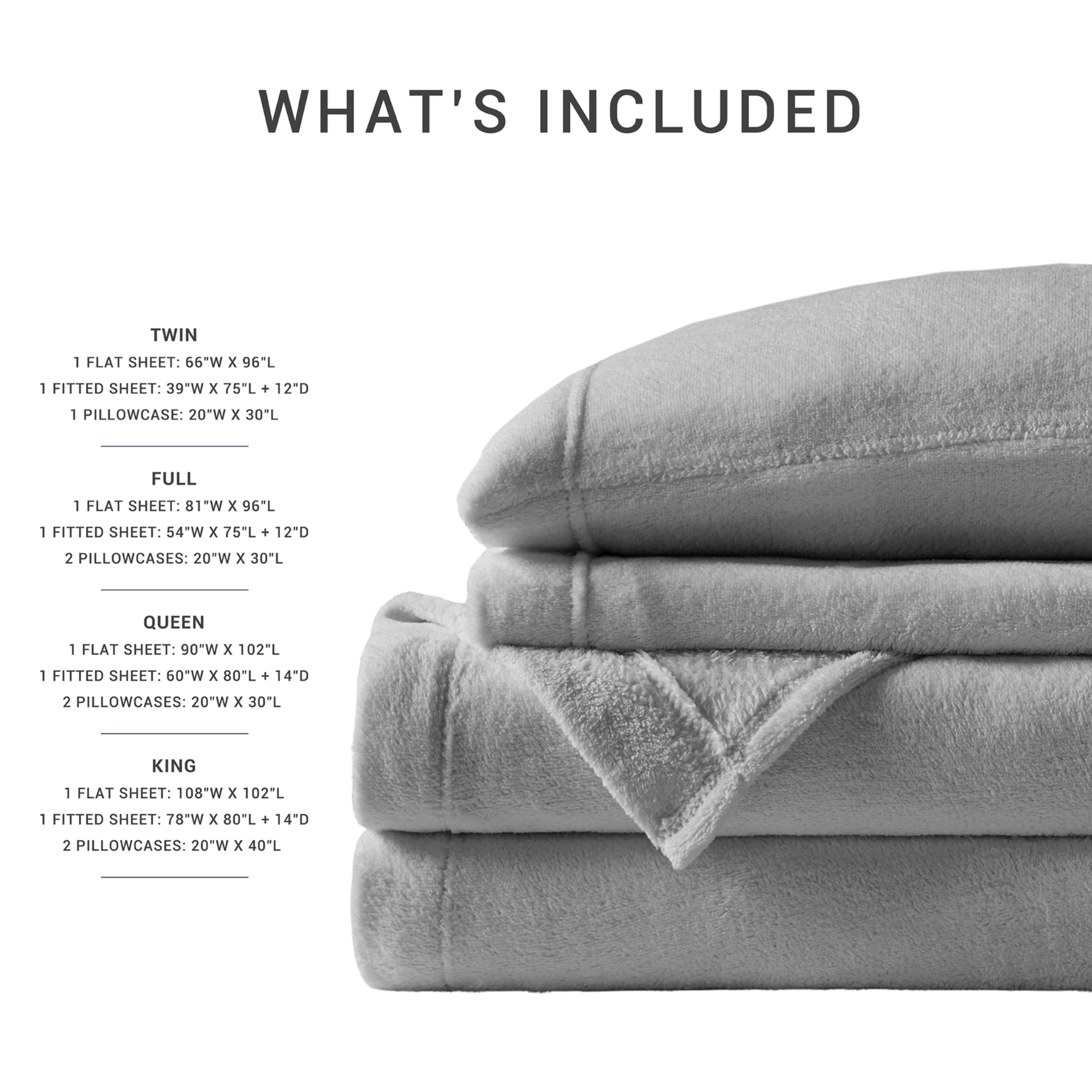 True North by Sleep Philosophy 4-Piece Plush Sheet Set - Queen Size, Solid Grey, Ultra Soft & Warm Bedding, Deep Pocket Fits 16