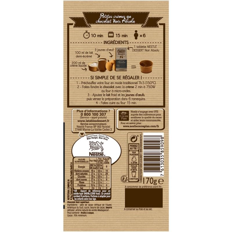 Nestle Absolute Black Dark Chocolate Dessert 170g - Indulge for Sweet Moments - Pack of 4