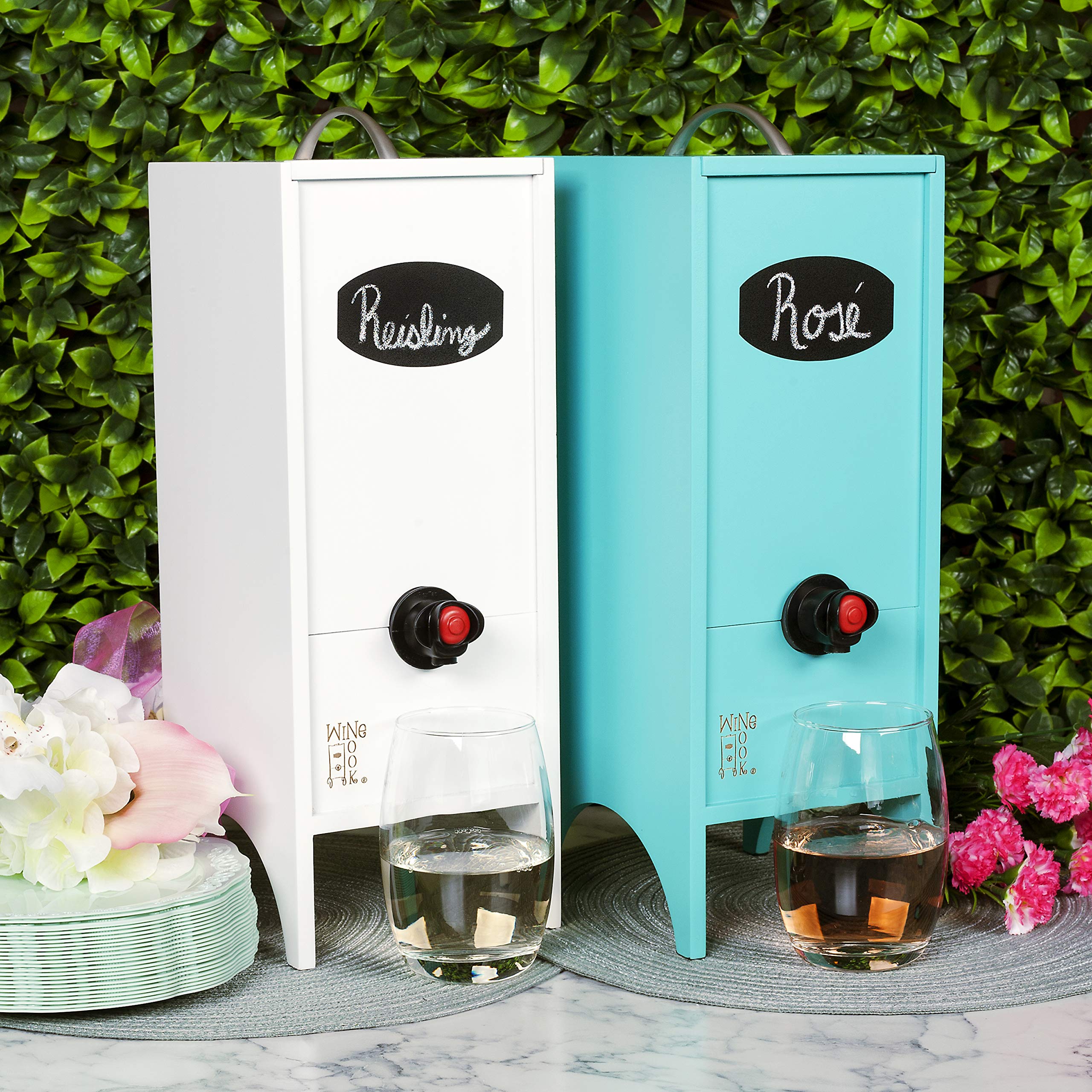 Turquoise 3L Decorative Wine Dispenser for Cocktails & Beverages - Kitchen Bar Countertop Storage Holder, Wine Party Carrier with Chalk | Perfect for Home Bars, Parties & Entertaining
