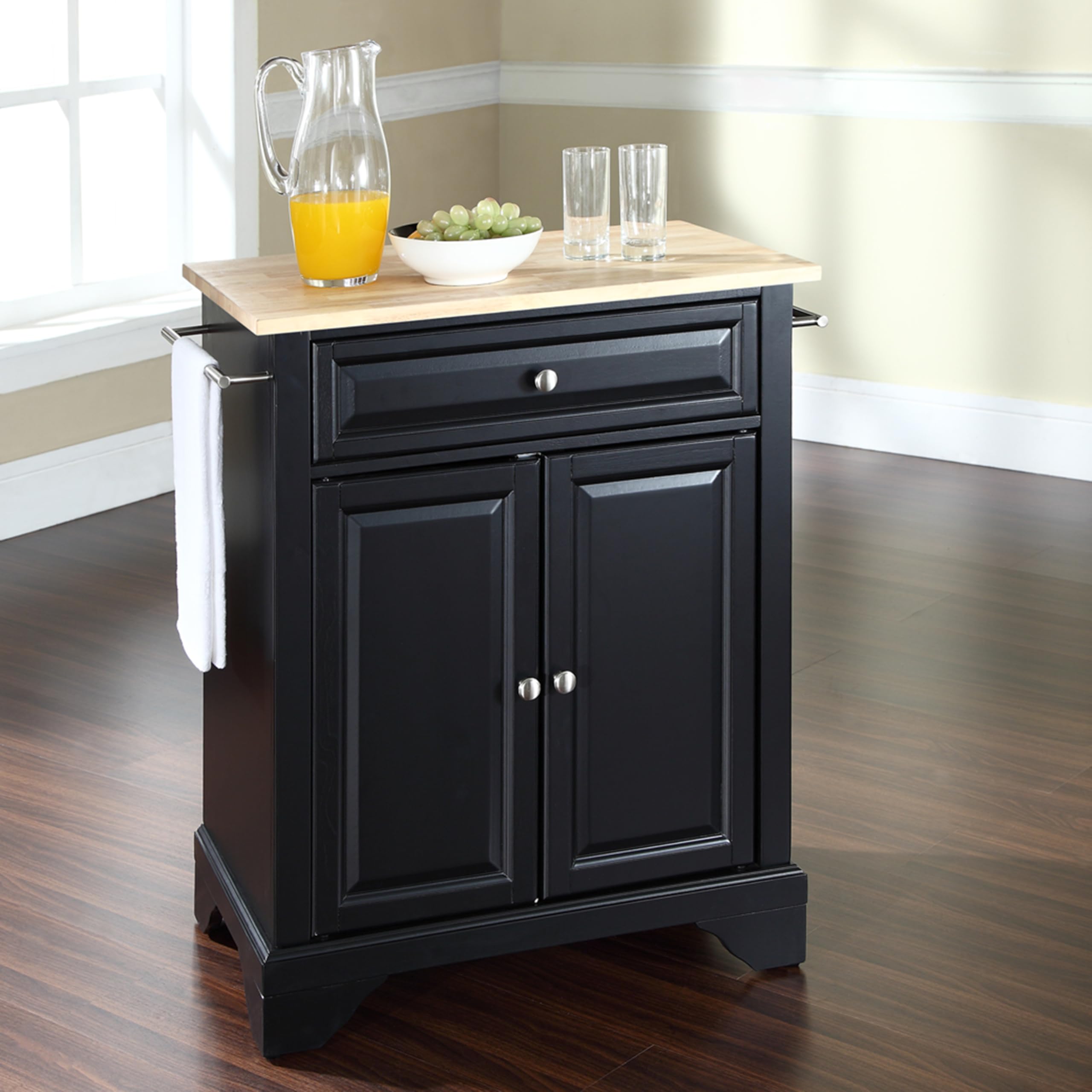 Crosley Lafayette Wood Top Portable Kitchen Island Cart with Wheels - Small Rolling Microwave Stand, Storage Cabinet for Small Spaces - Perfect for Kitchen, Dining Room, or Apartment Use