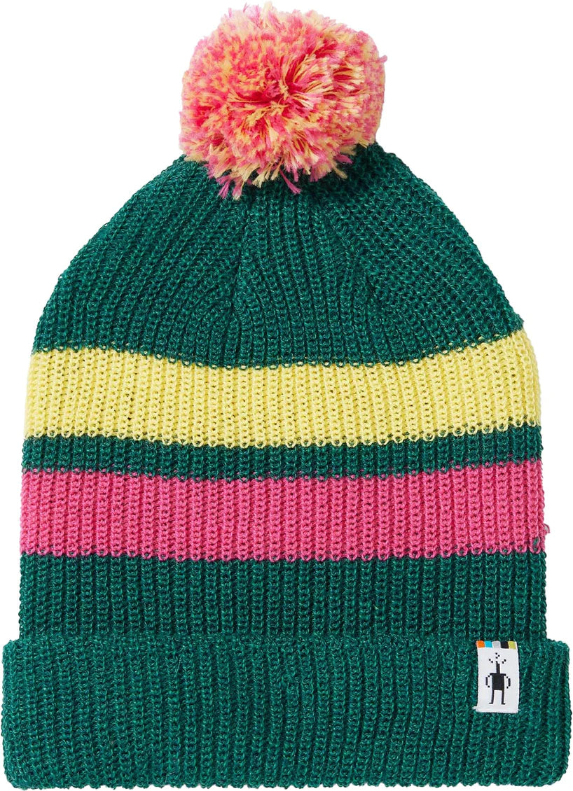 Smartwool Green Stripe Pom Beanie - Warm Wool Winter Hat for Men & Women - Cozy Outdoor Skiing & Snowboarding Accessory