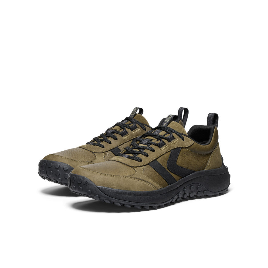 KS86 Men's Leather Sneakers - Dark Olive & Black | Casual Comfort Shoes for Walking, Travel & Everyday Wear