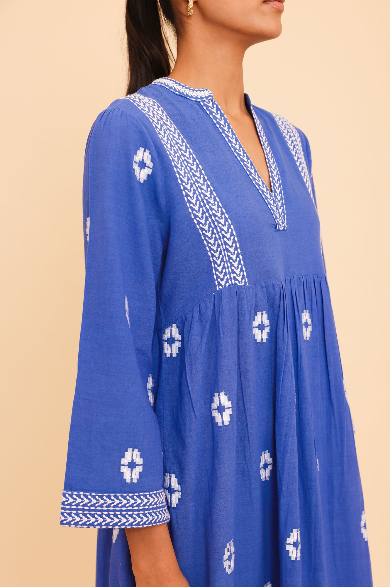 Enola Organic Cotton Dress for Women - Soft & Comfortable Blue/White Floral Summer Dress | Perfect for Beach, Vacation & Casual Outings