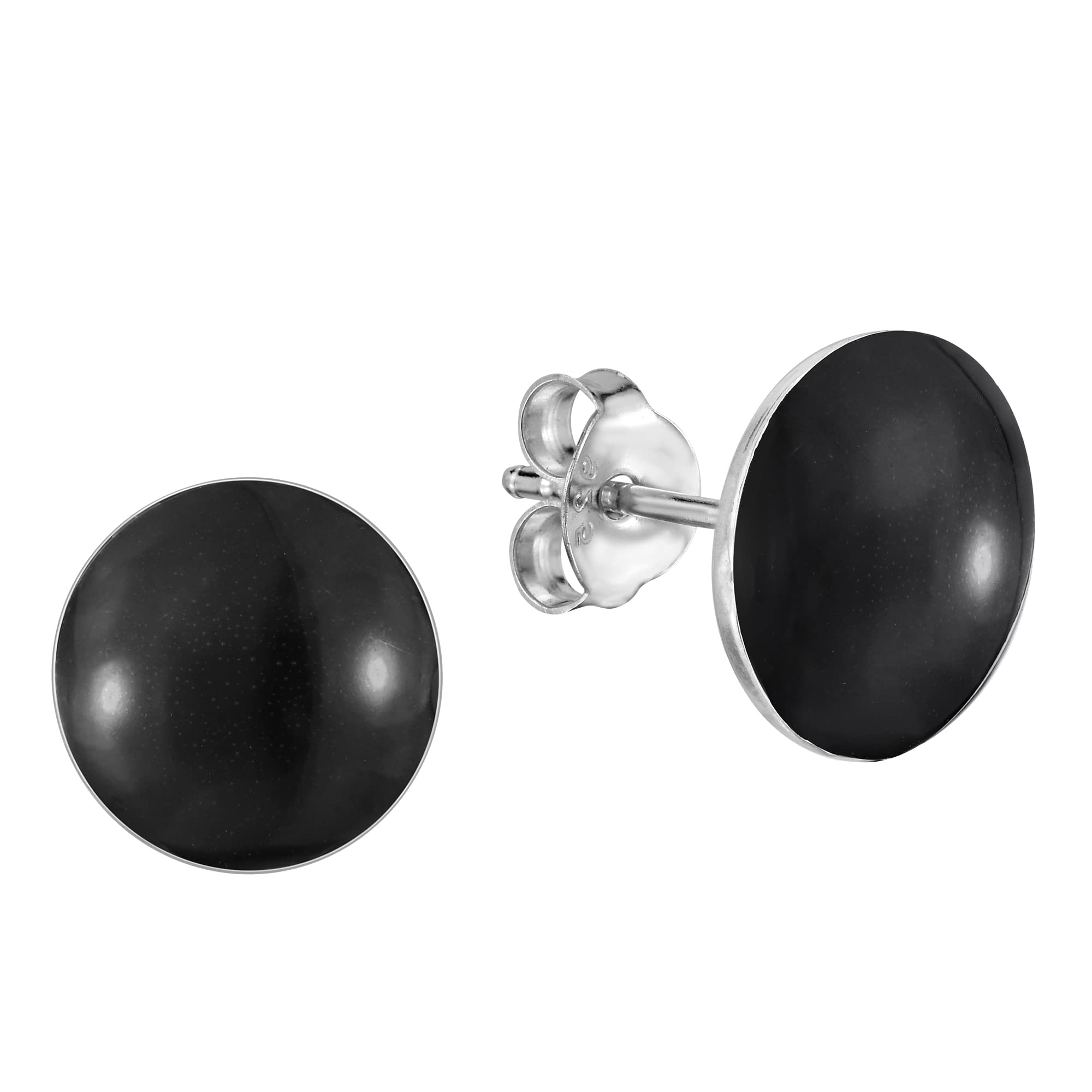 AeraVida Classic Black 10mm Round Enamel .925 Sterling Silver Stud Earrings for Women | Hypoallergenic, Timeless Jewelry Gift | Perfect for Everyday Wear, Office & Special Occasions