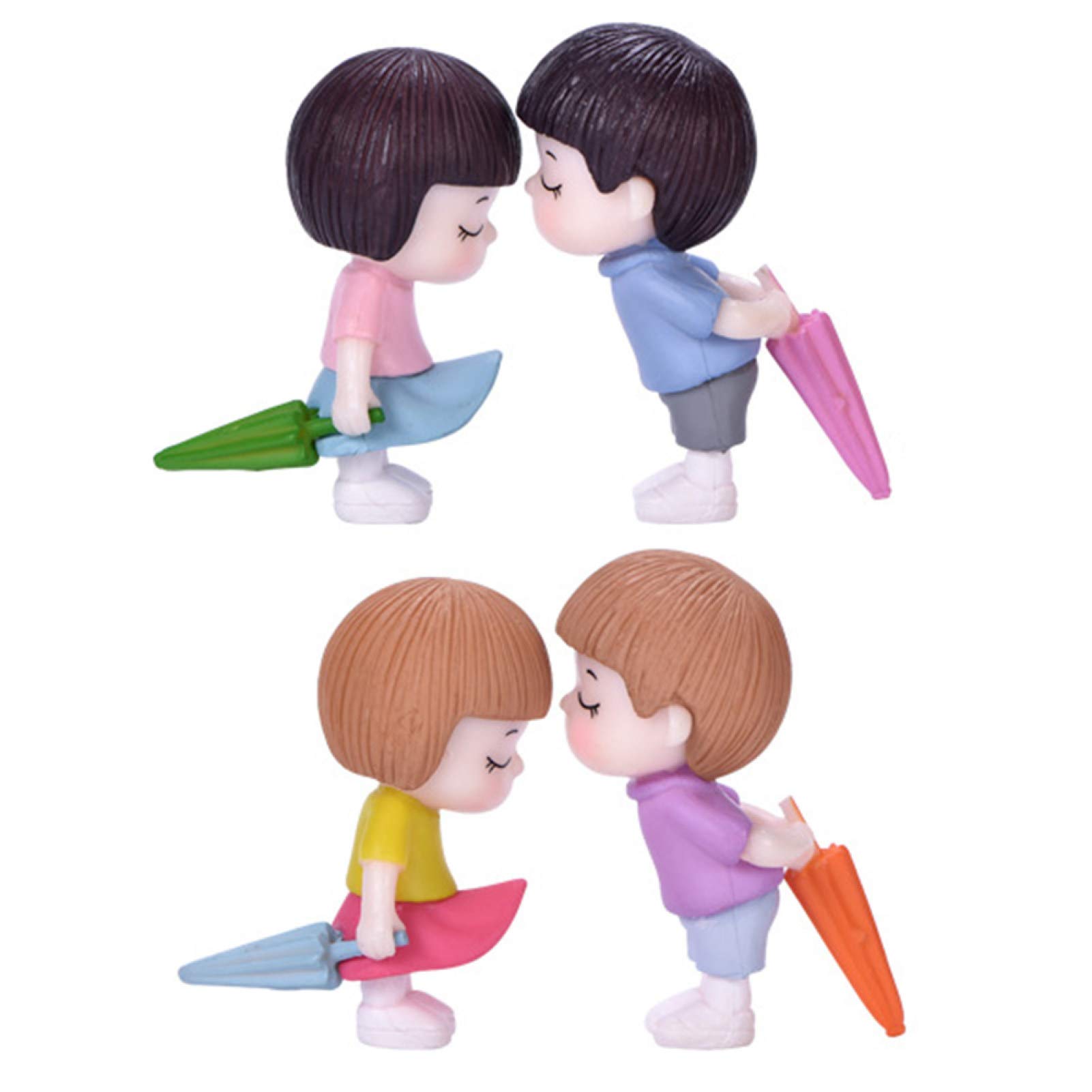 4Pcs Miniature PVC Plastic Umbrella Couple Figurines - Colorful Garden Decor for Wedding, Easter & Yard Landscaping | Crystal Ball Micro-Landscape Ornaments for Tabletop, Gift Box & Outdoor Decoration