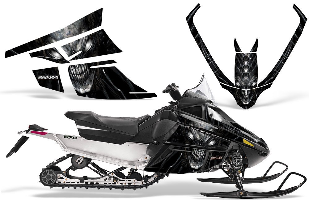 Arctic Cat F Series Snowmobile Graphics Kit - Skull Chief Silver Decals & Stickers for Body Customization | Perfect for Trail Riding, Snow Racing & Winter Adventure Enthusiasts