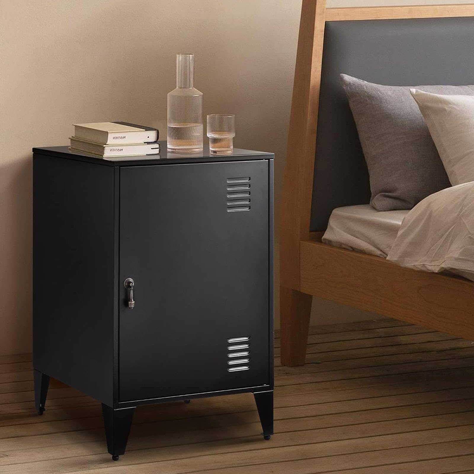 Metal Side Table with Storage - Adjustable Shelf & Feet, Nightstand, End Table, File Cabinet for Home, Office, Garage, School (25 Inch) - Perfect for Small Spaces, Living Room, Bedroom & Dorm Organization