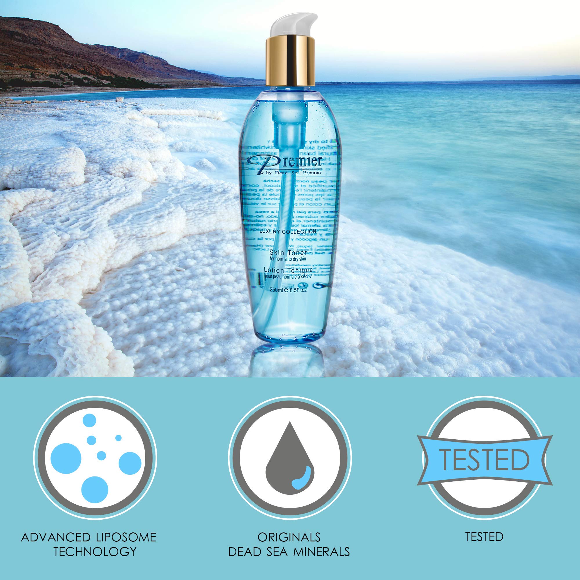 Premier Dead Sea Skin Toner for Normal to Dry Skin | pH 5.5 Balancing Alcohol-Free Facial Toner | Natural Ingredients with Witch Hazel & Minerals | 8.5 fl.oz | Hydrating & Soothing for Daily Skincare Routine