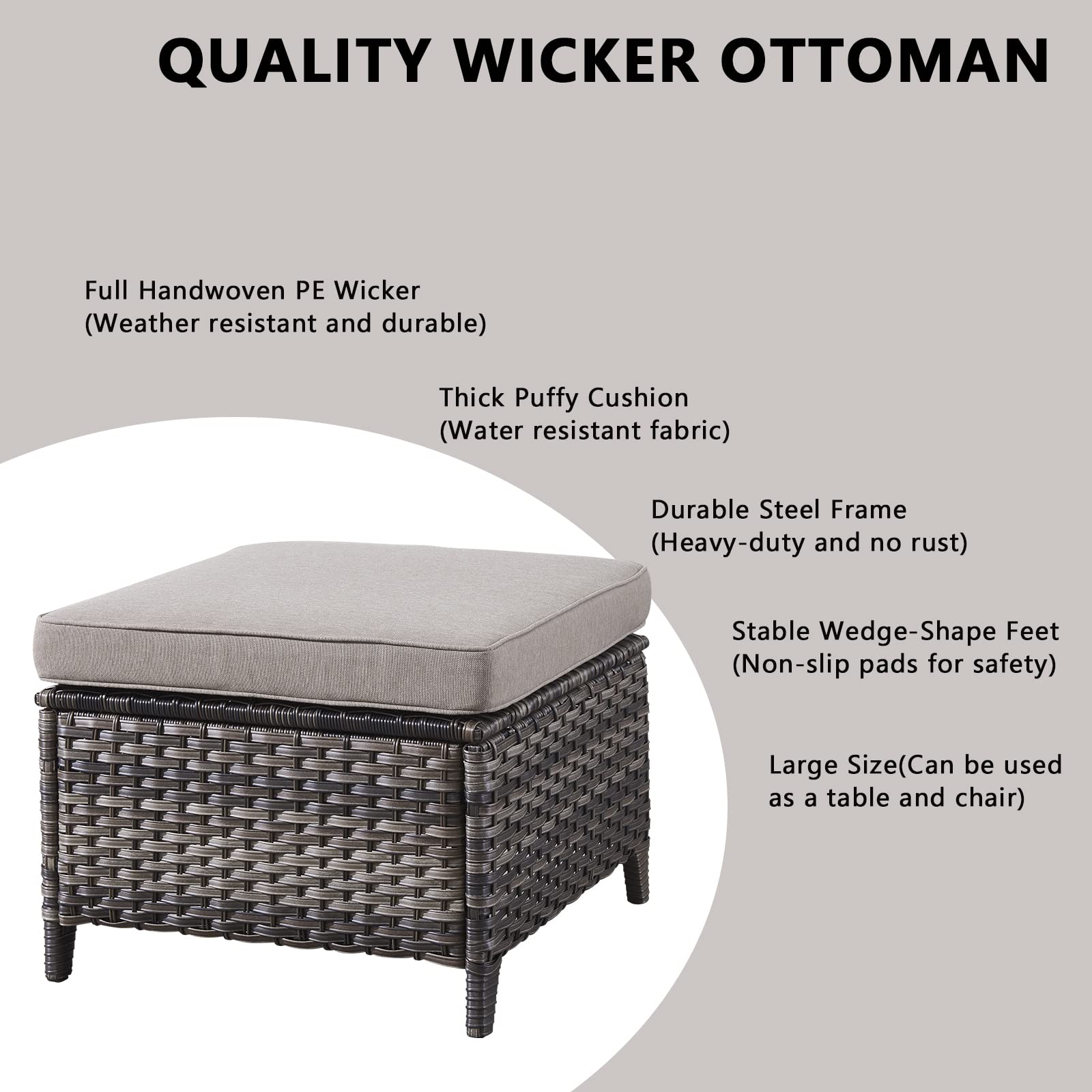 2-Piece Outdoor Wicker Ottoman Set with Thick Cushions - Rattan Patio Footrest & Footstool in Mixed Grey - Perfect for Garden, Poolside & Backyard Relaxation